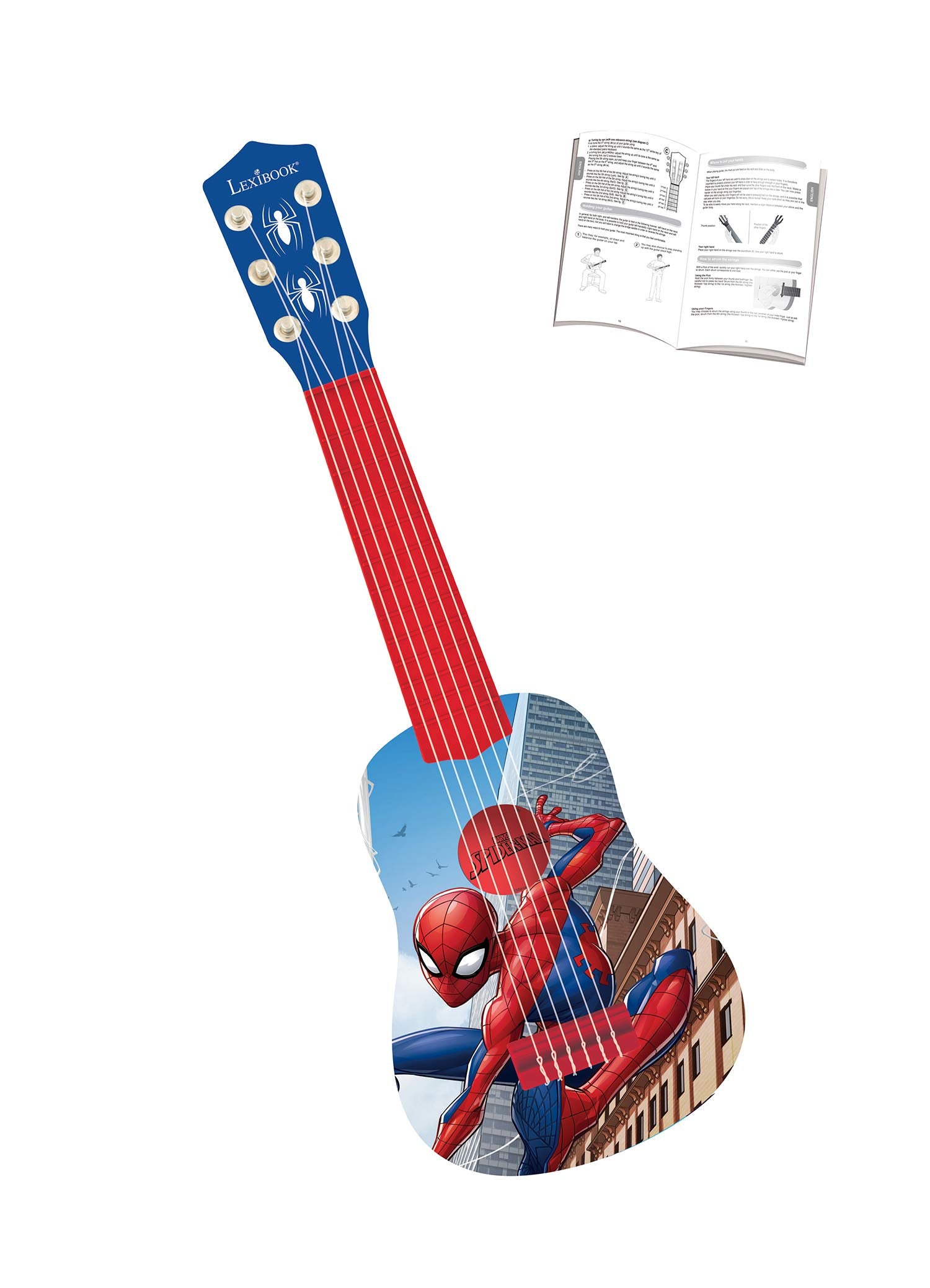Lexibook Marvel Spider-Man Peter Parker My First Guitar - 6 Nylon Strings, 53 cm, Learning Guide Included, Blue/Red, K200SP 5
