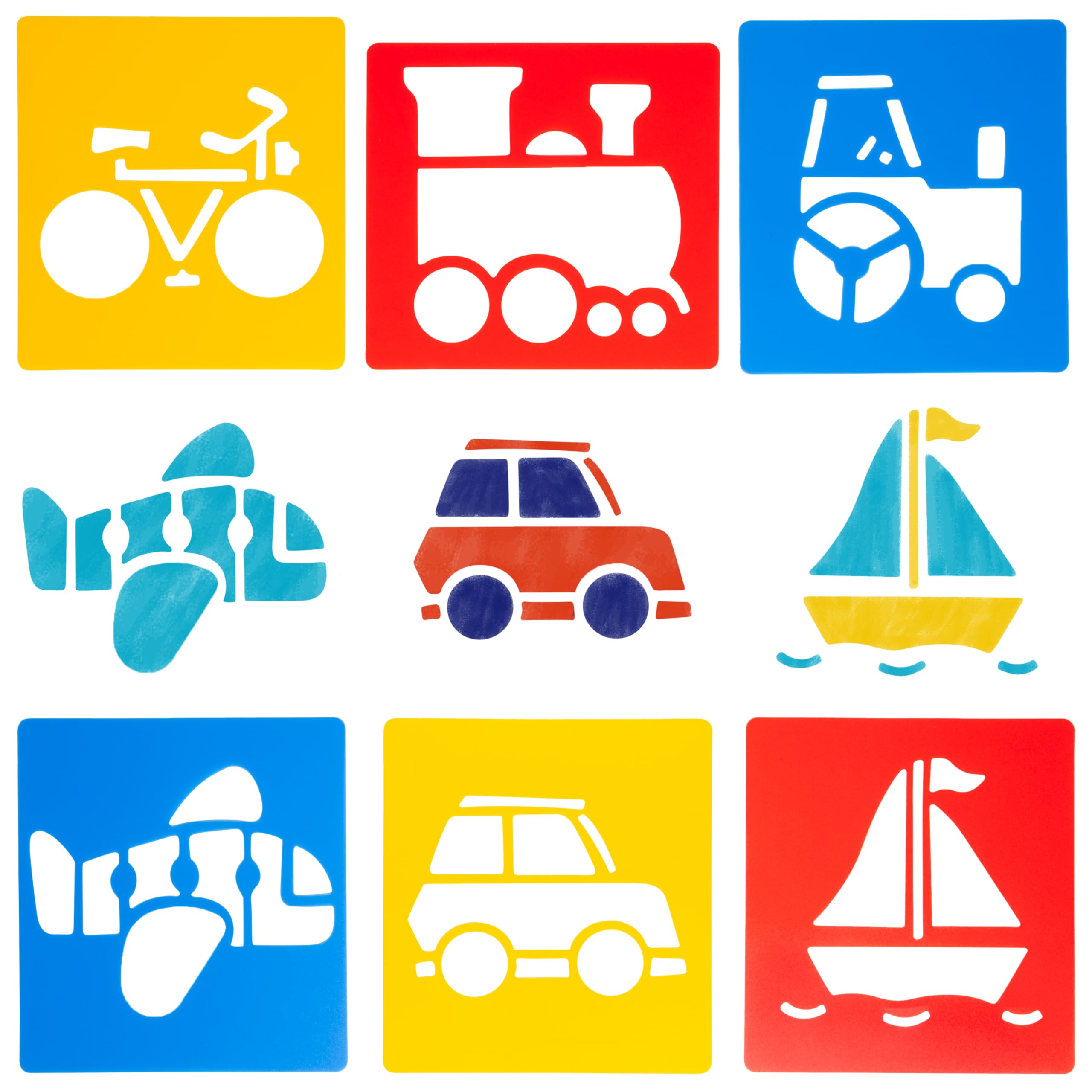 READY 2 LEARN Transportation Plastic Stencils Set of 6 | Washable | 15 cm x 14.5 cm