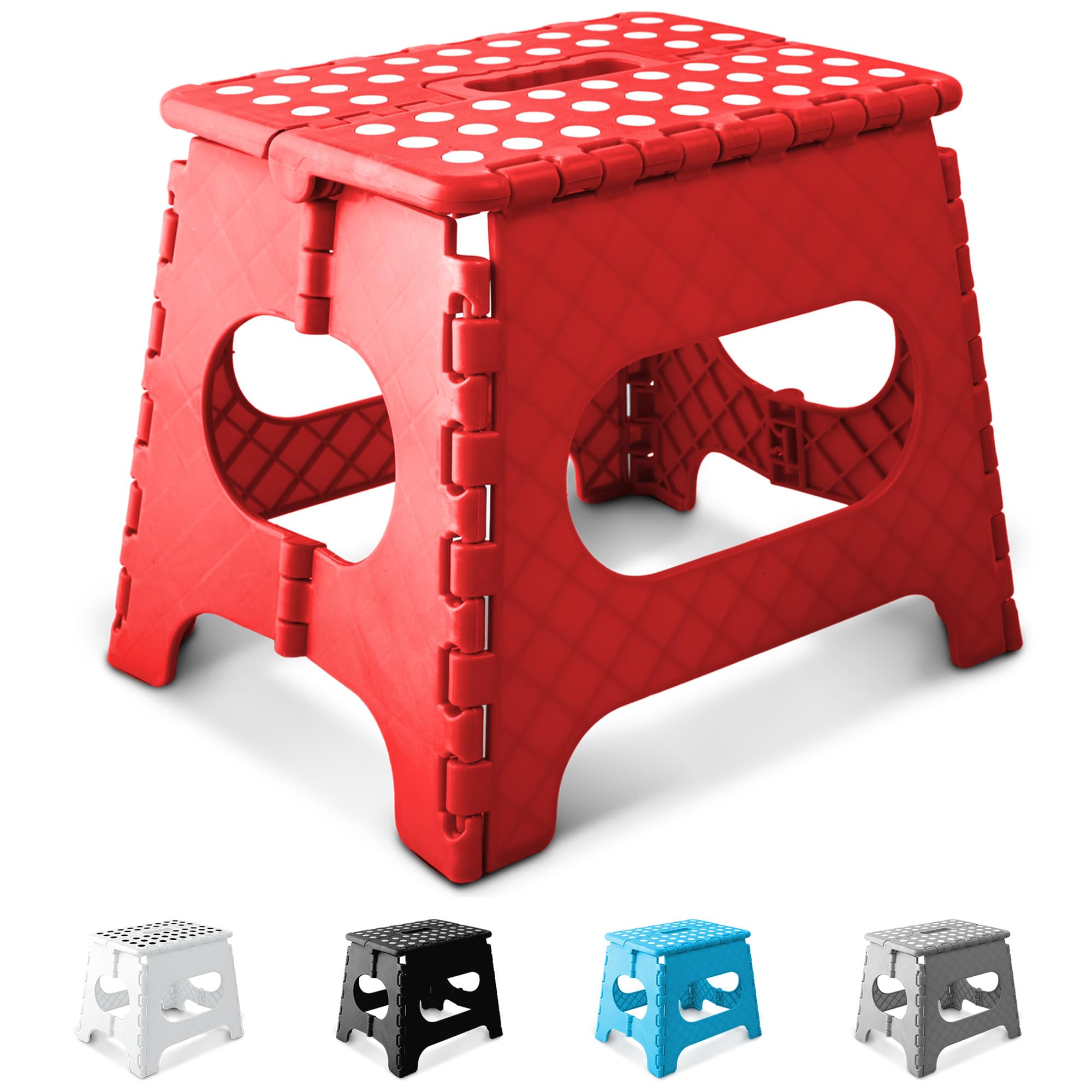 KEPLIN Heavy Duty Folding Step Stool - 11 Inch, 150kg Capacity | Red Plastic 1