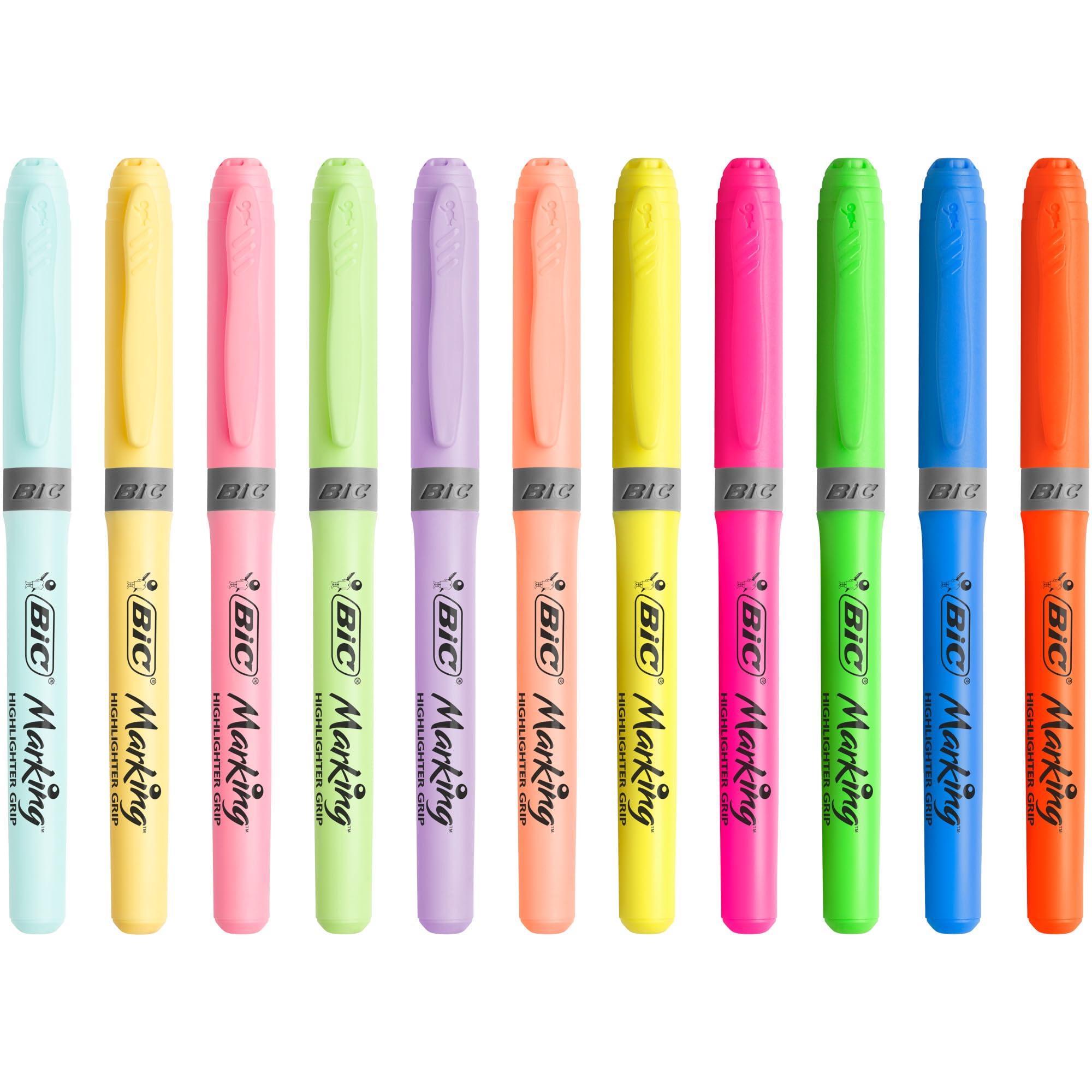 BIC Highlighter Grip Markers - Pack of 12 Assorted Intense & Pastel Colours | Ribbed Rubber Grip | Water-Based Ink 5