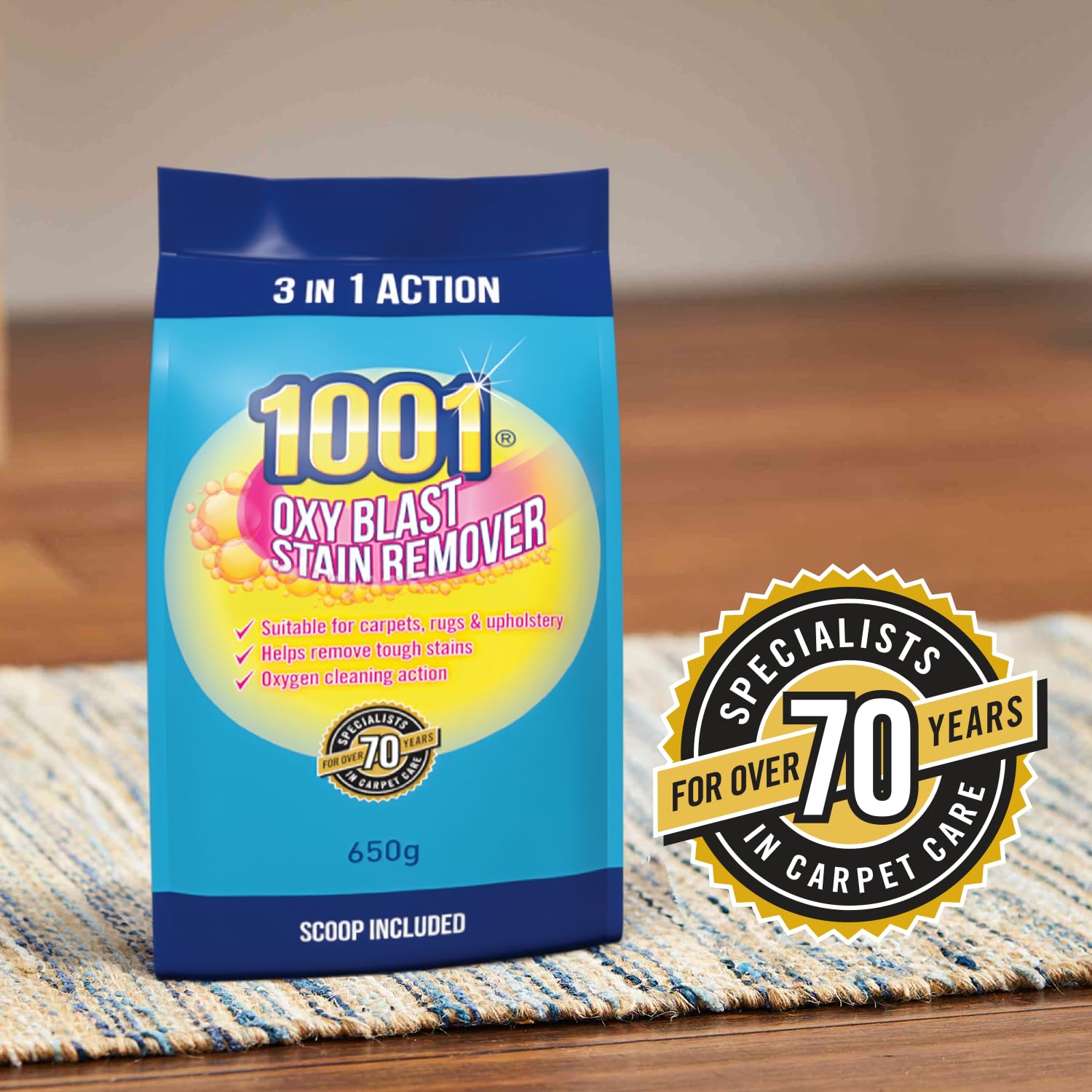 1001 Oxyblast 3-in-1 Carpet Stain Remover Powder - Oxygen Cleaning Action | 650g Pack 7