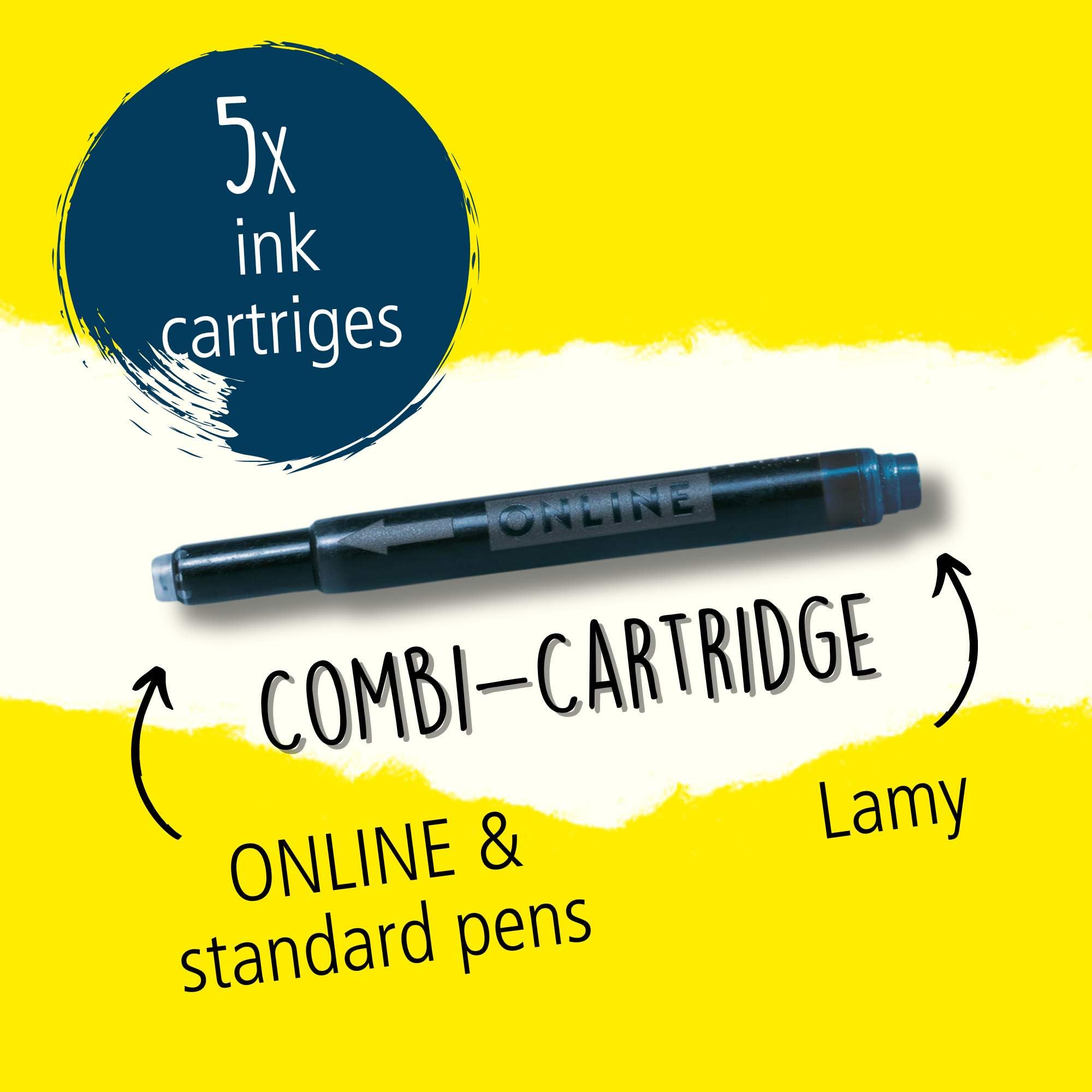 Online Universal Double-Sided Fountain Pen Ink Cartridges - 5 Pack, Nightblue | Compatible with Lamy 2