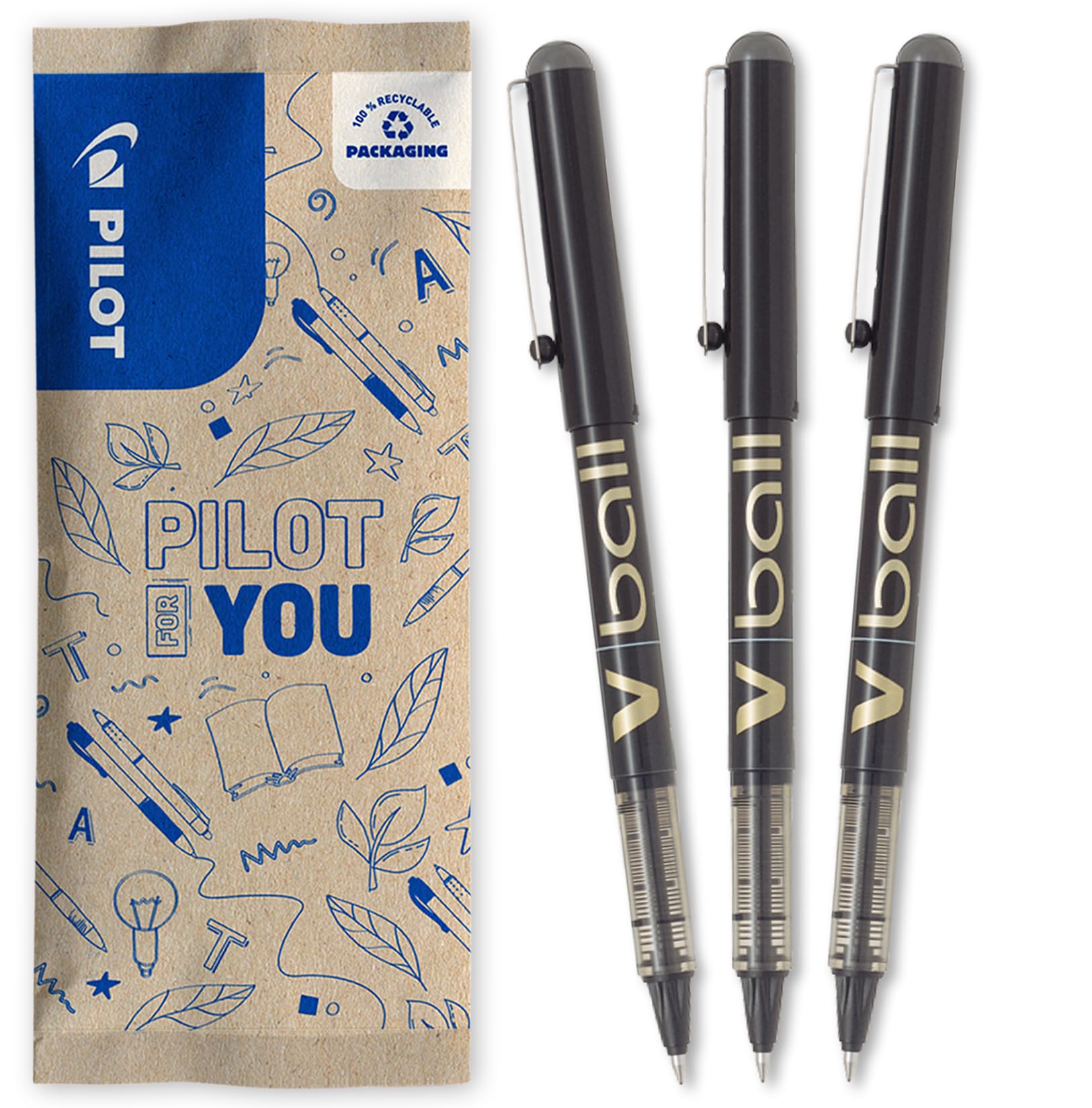 PILOT Set of 3 V-Ball 07 - Ball balls with liquid ink - black - medium tip 1