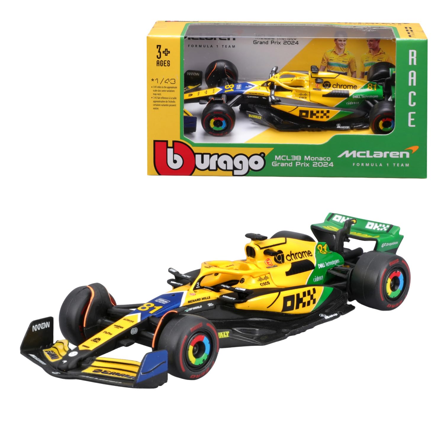 Bburago McLaren MCL38 F1 2024 Piastri Senna Livery Diecast Model Car 1:43 Scale