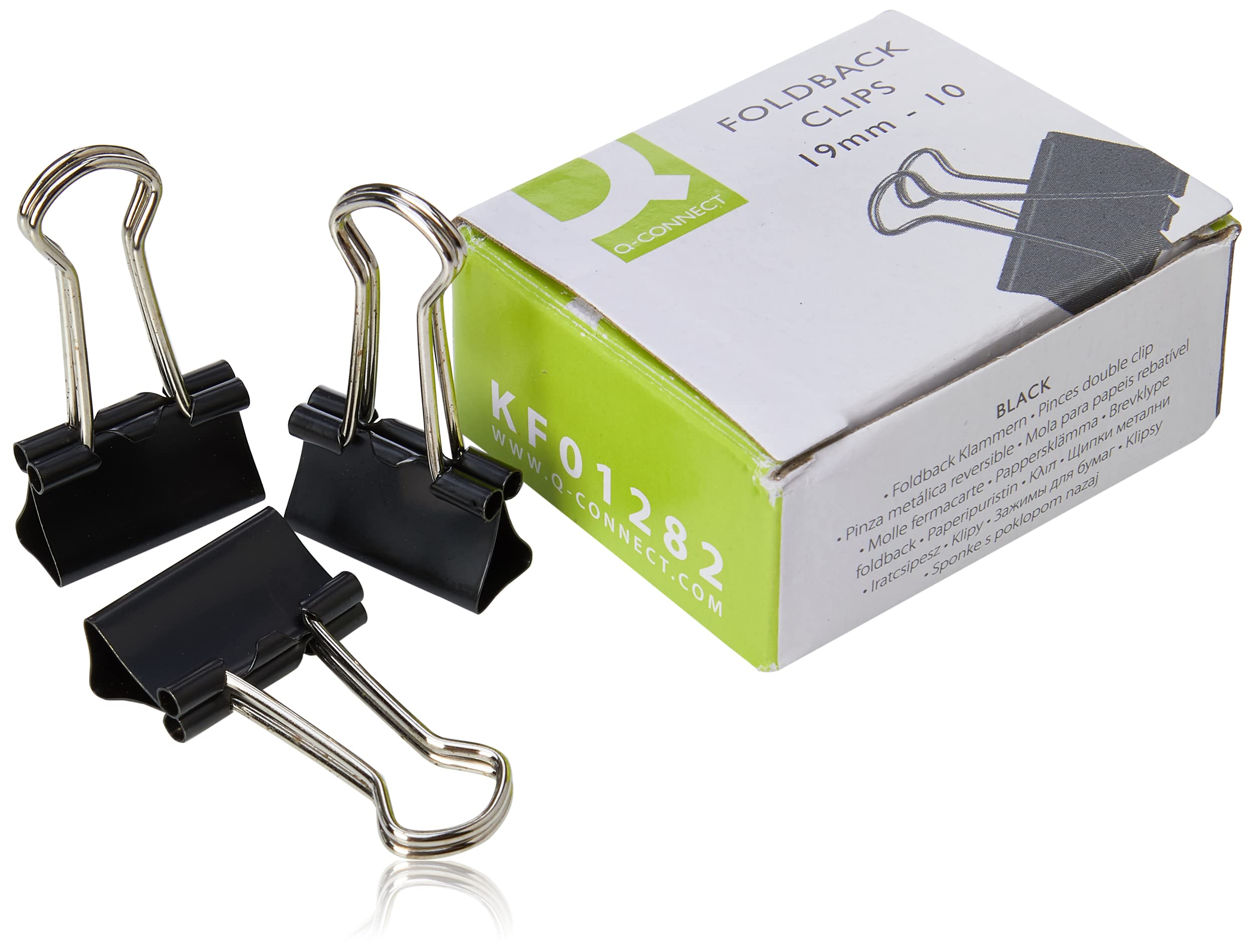 Q-Connect Foldback Clips - 19mm Capacity, Black Steel | Pack of 10