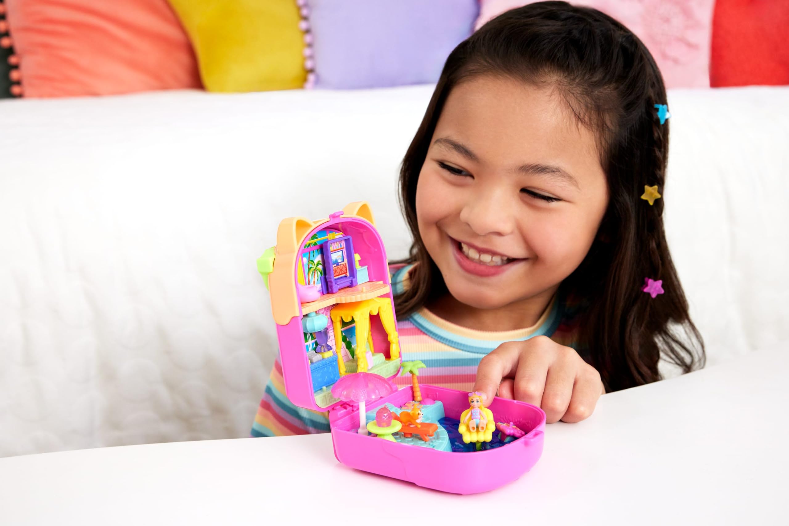 Polly Pocket Kitty Popsicle Resort Compact Playset | Micro Doll, Puppy, 11 Accessories | Ages 4+