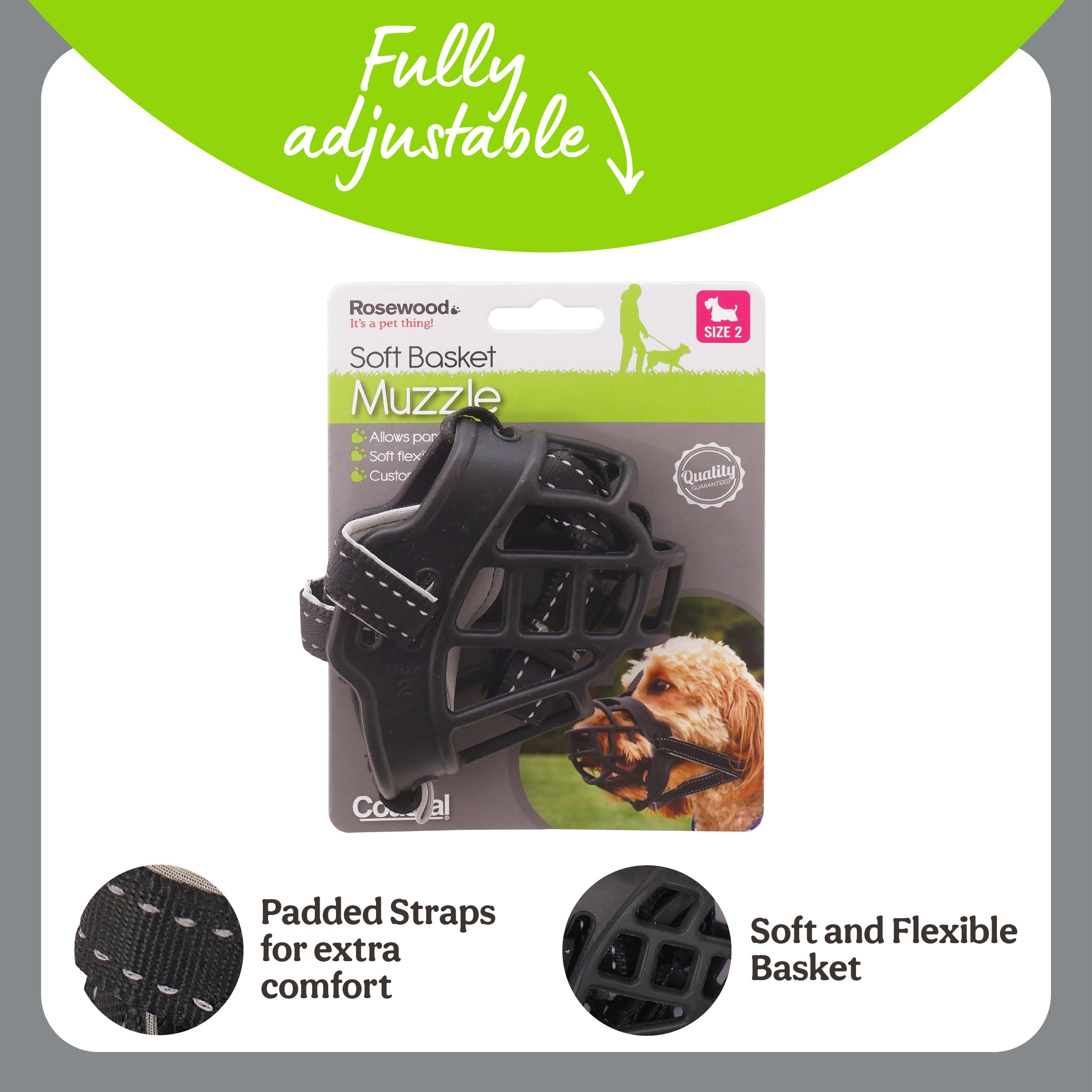Rosewood Soft Basket Muzzle for Dogs - Size 2 Black Silicone | Padded Comfort for Vets & Scavenging