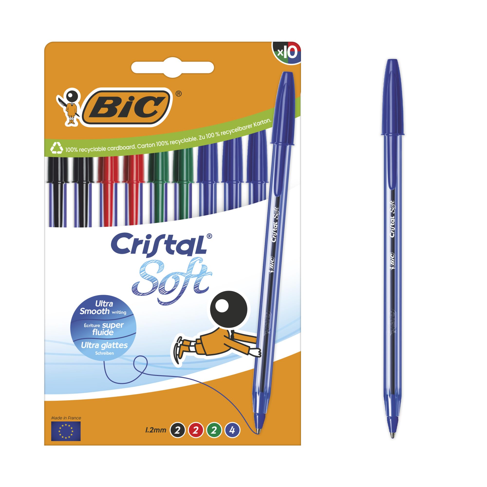 Bic Cristal Soft Ballpoint Pens Medium Tip (1.2 mm) with Easy Glide Ink – A 1
