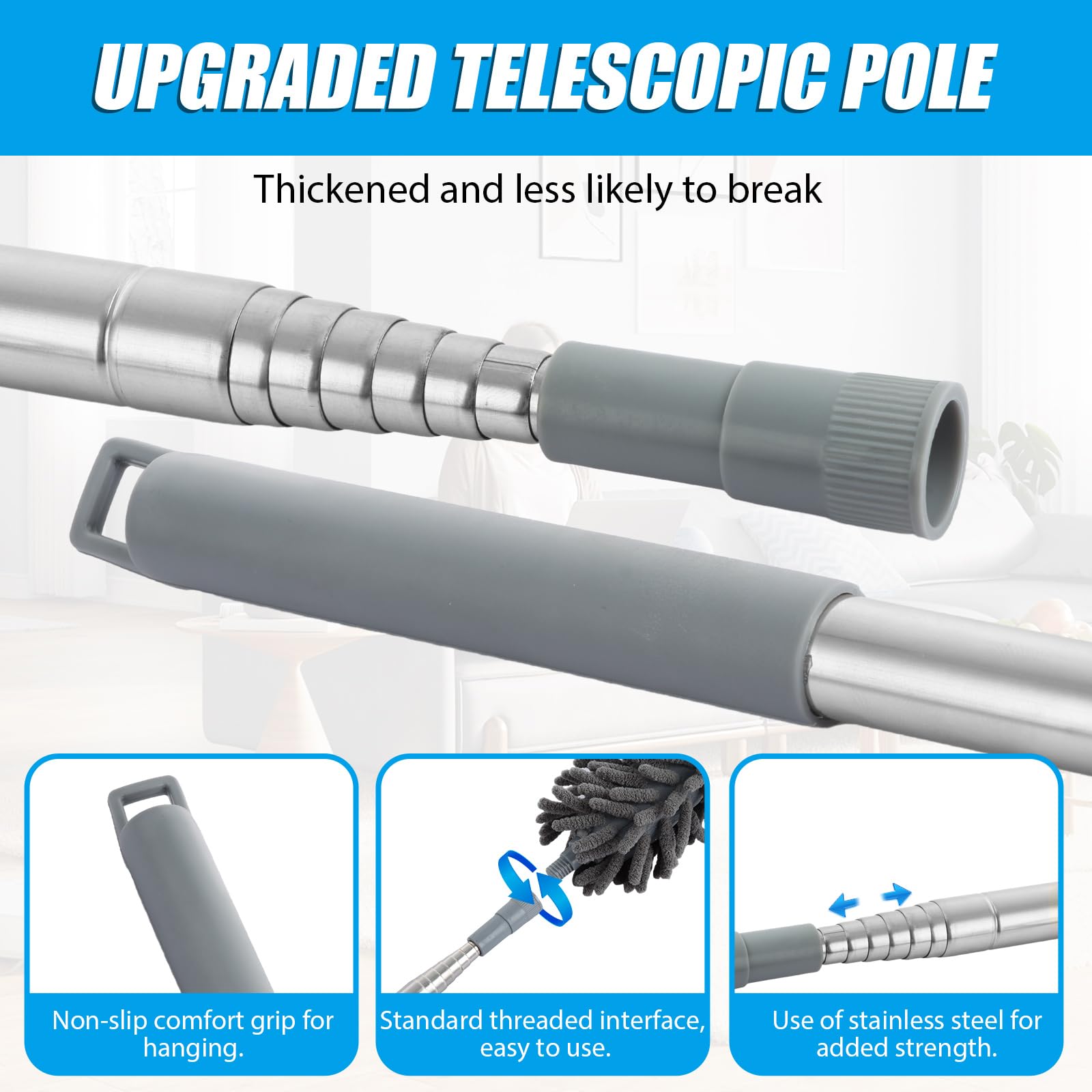 ASelected – Ausziehbarer Mikrofaser-Staubwedel mit Teleskopgriff aus Edelstahl für die Reinigung zu Hause
