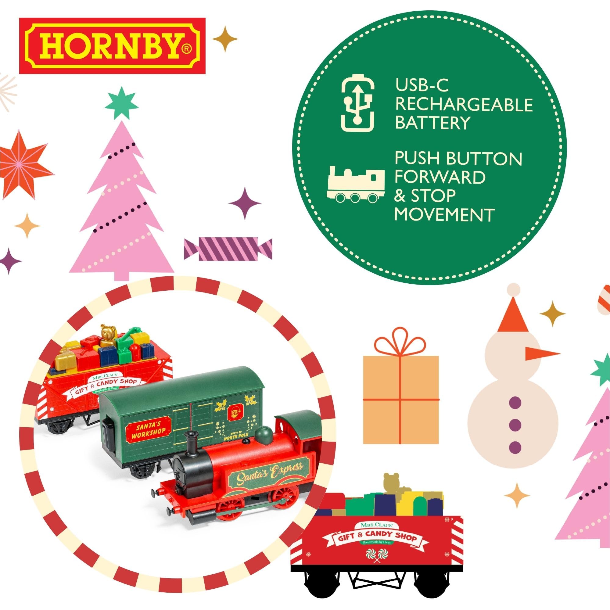 Hornby Santa's Express Christmas Train Set - Rechargeable Analogue OO Gauge 1:76 3
