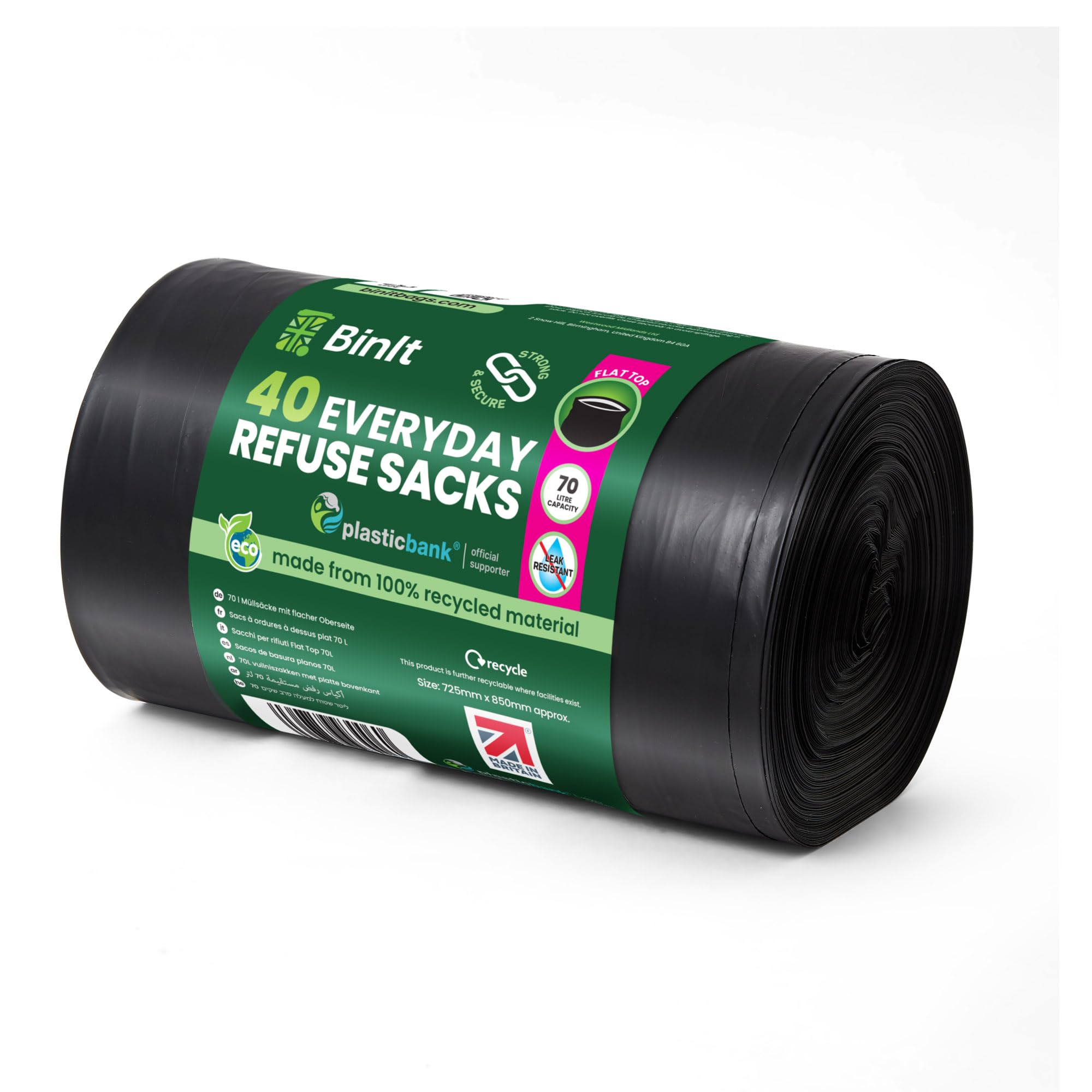 BIN IT Everyday Refuse Sacks - 40 Count, 70L, Black, Recycled LDPE | Tear Resistant 1