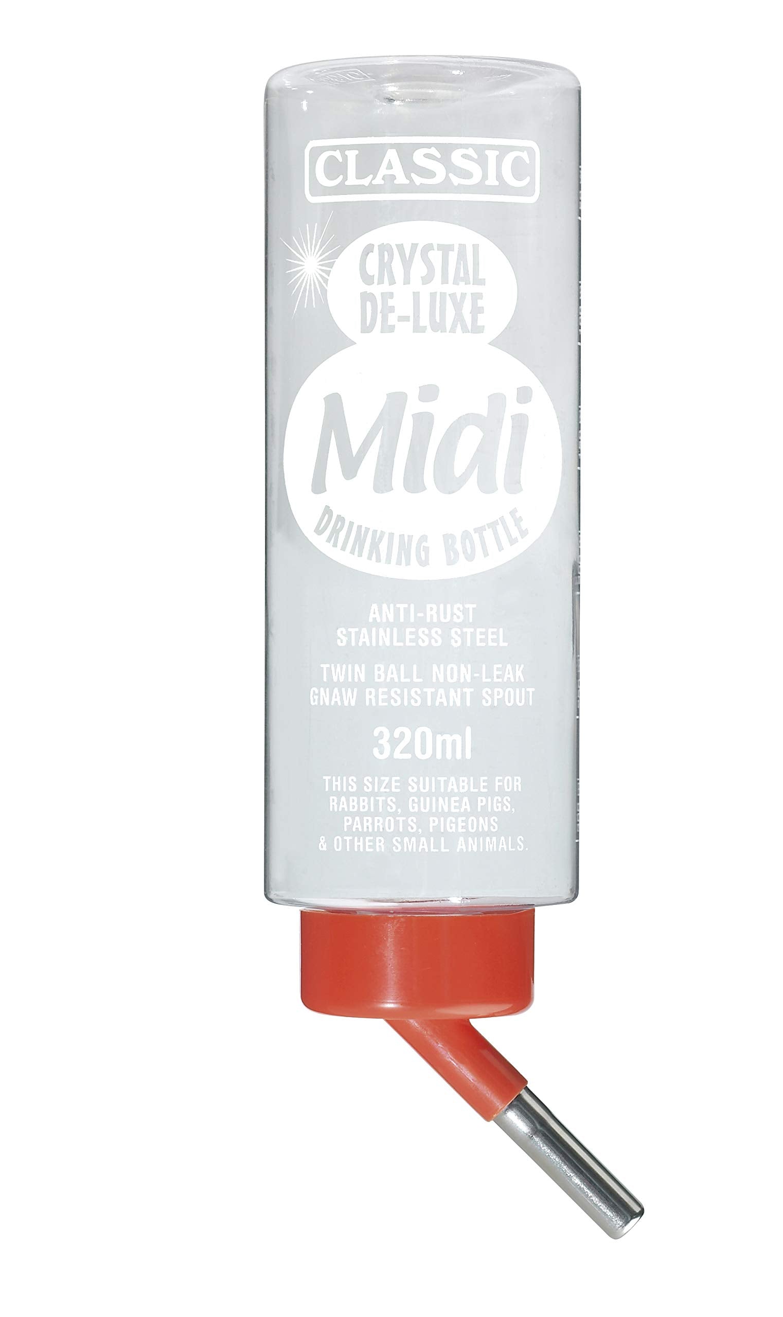 CLASSIC Crystal Deluxe 'Midi' Water Bottle - 320ml Capacity | Drip-Resistant Spout | Wire Cage Attachment