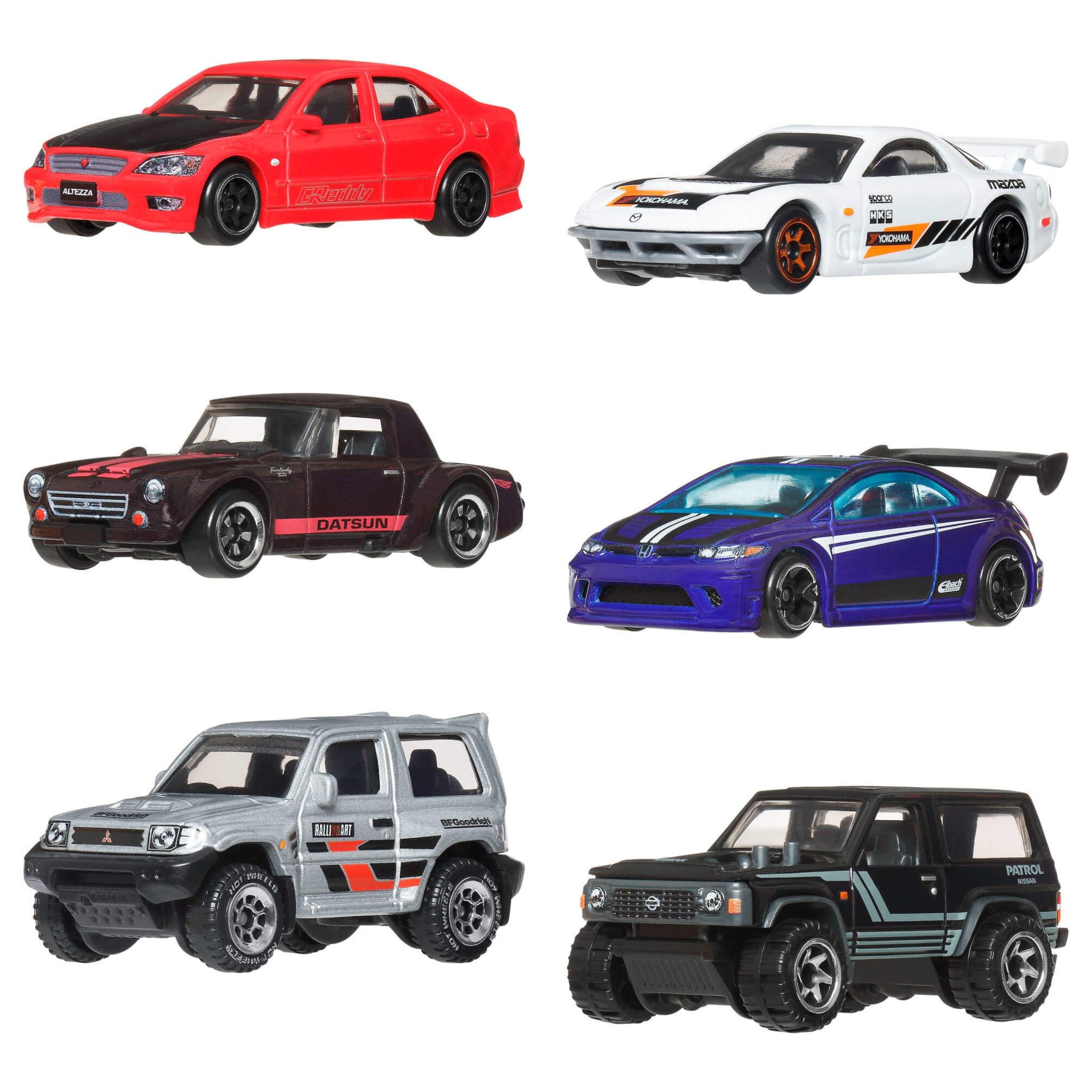 Hot Wheels Streets of Japan 6-Pack 1:64 Scale Die-Cast Toy Cars | Ages 3+ | Plastic