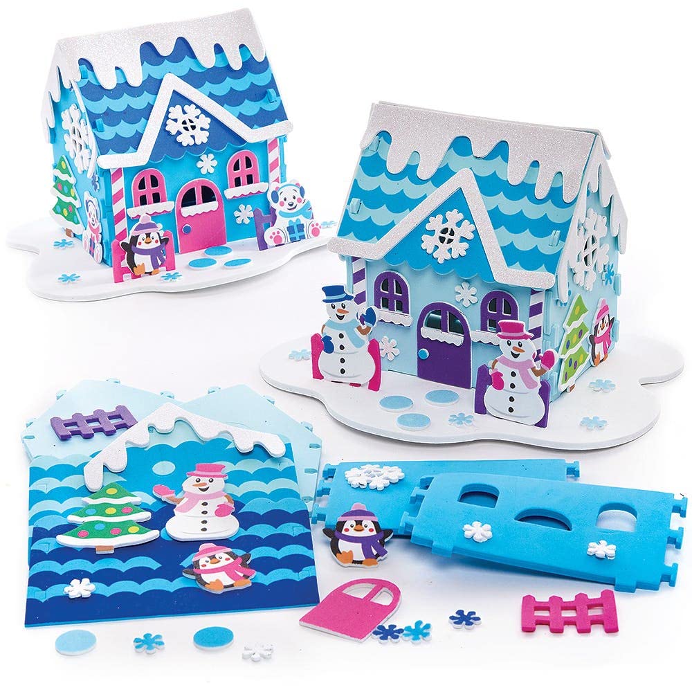 Baker Ross FX292 Snowman House Craft Kit - Pack of 2, 3D Foam Christmas Decoration for Kids