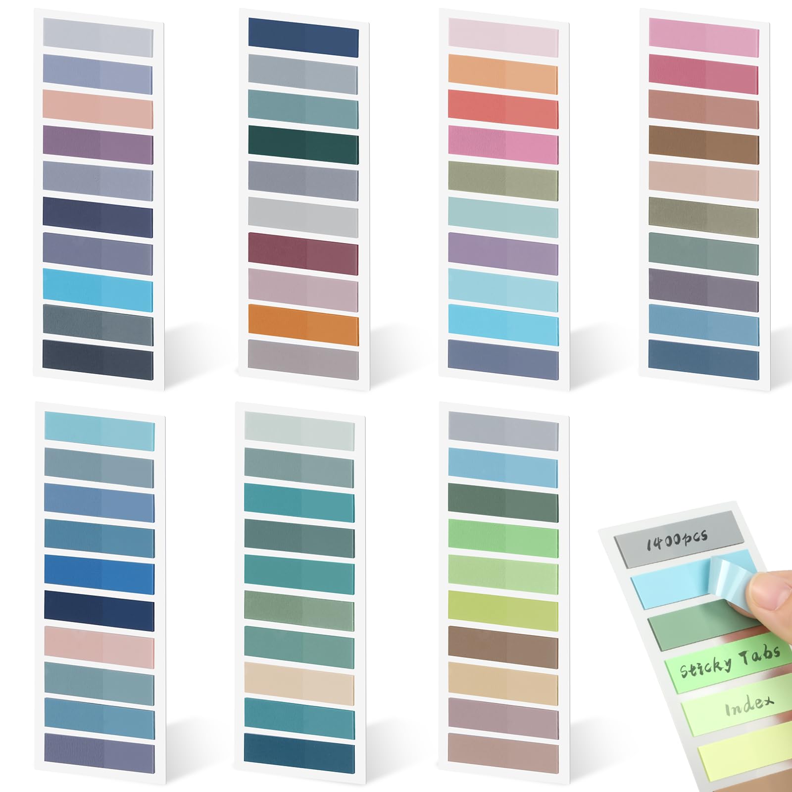 Euvqunn 1400 Pcs Sticky Tabs - 70 Colors Translucent Index Tabs | 1.73 x 0.43 in