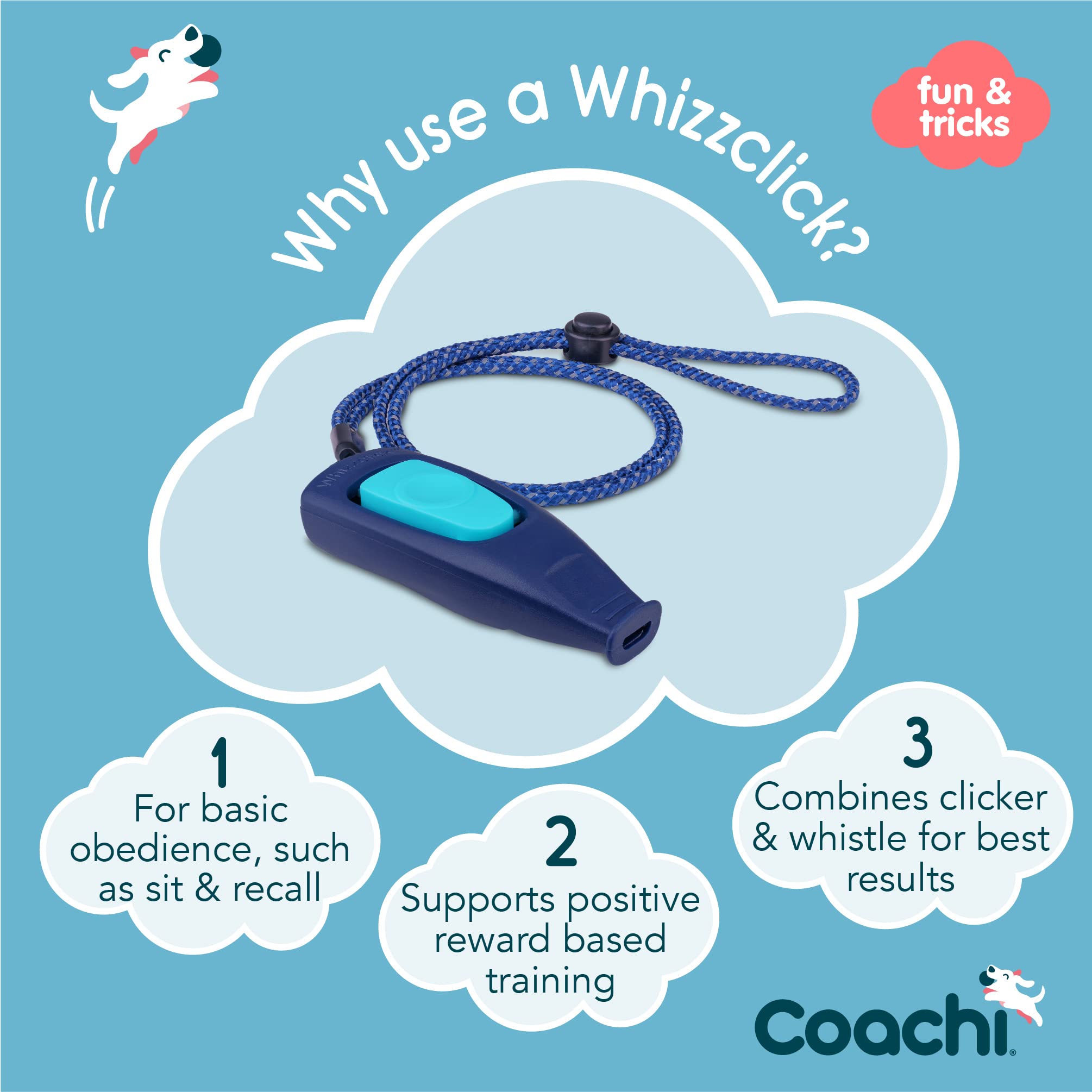 Coachi Whizzclick - 2-in-1 Combined Clicker and Whistle for Dog Training | Navy/Light Blue