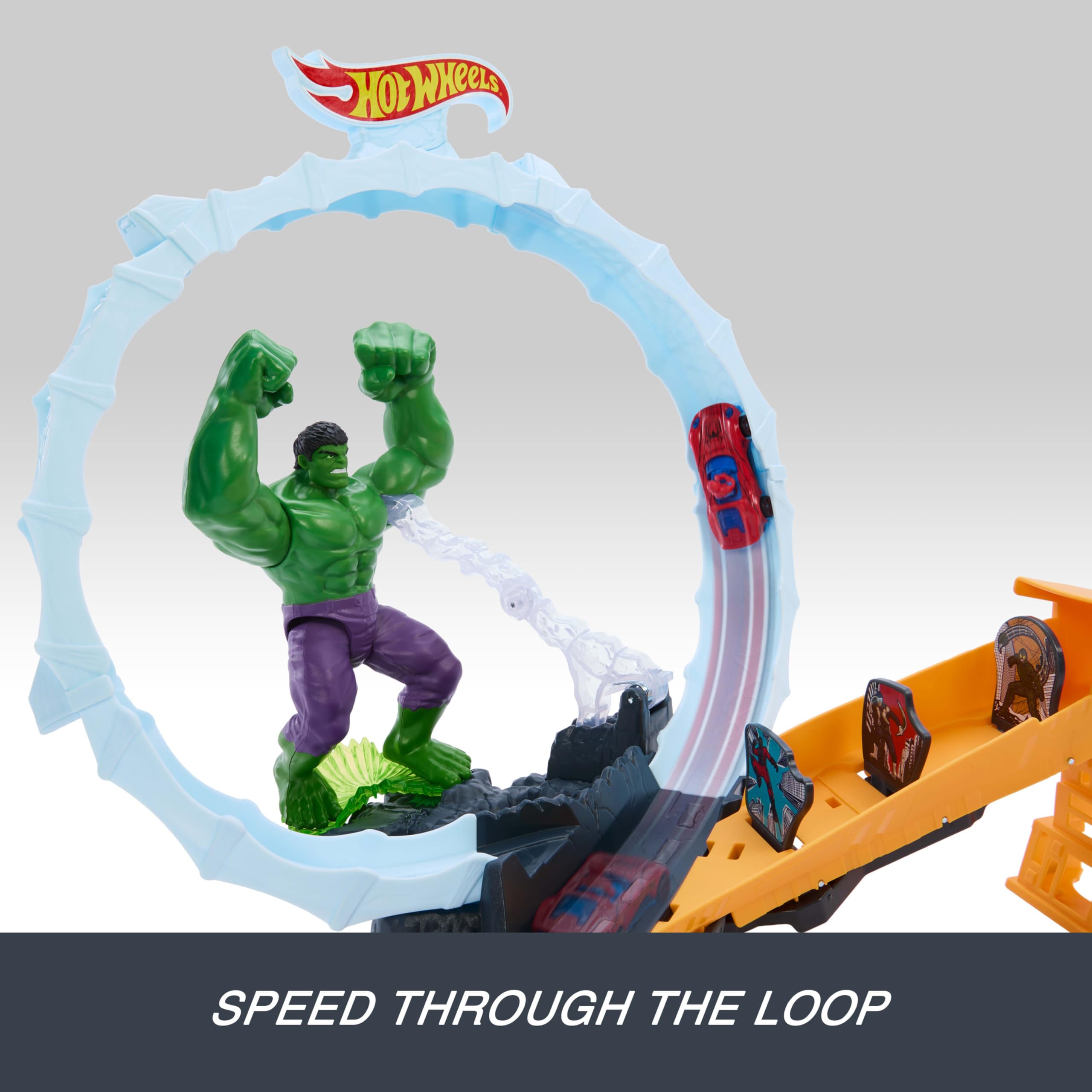 Hot Wheels Spider-Man & Hulk Smash Down Track Set with 1 Die-Cast Car | Ages 4+