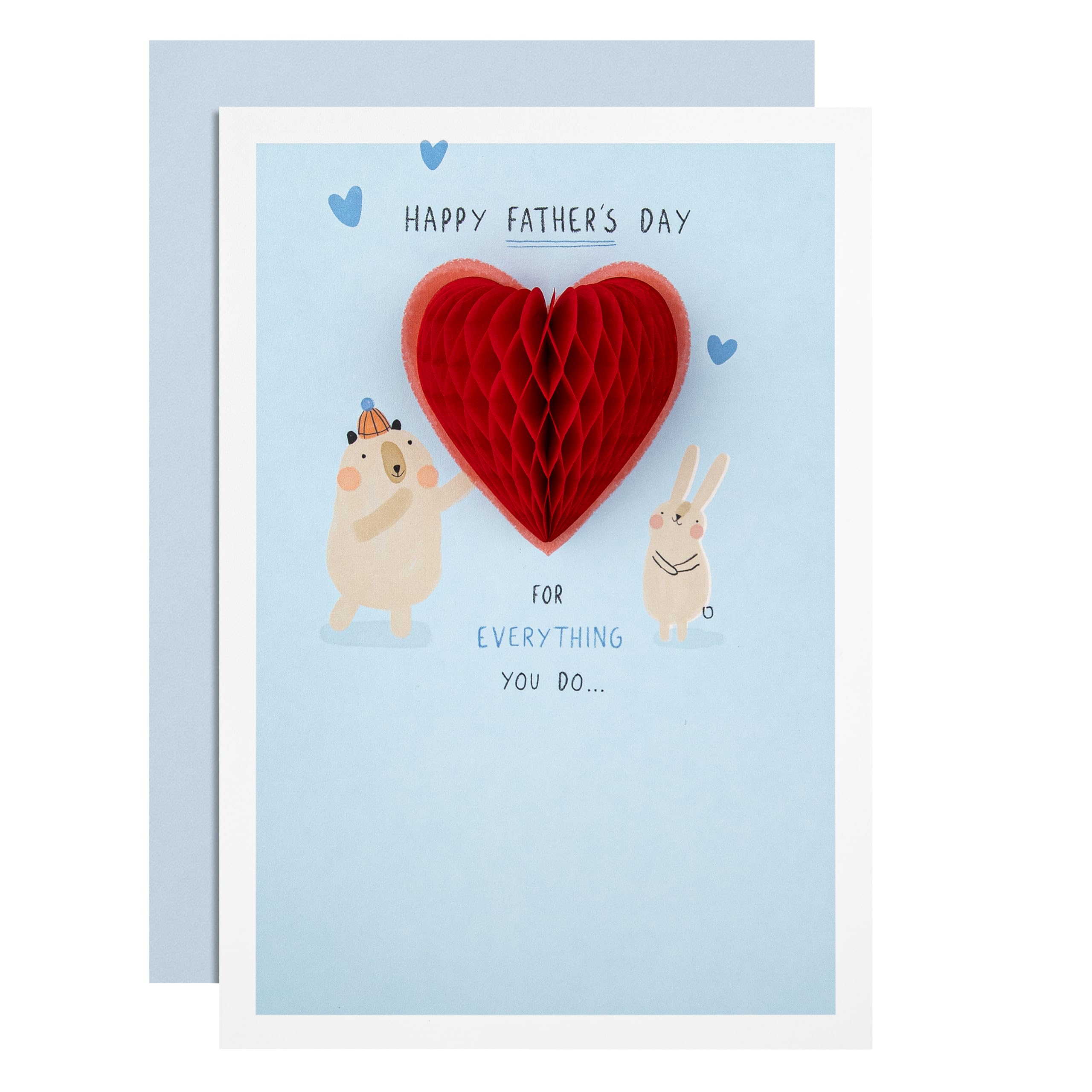 Hallmark Father's Day Card with 3D Keepsake Heart | Bear & Rabbit Design | Blue/Red 1