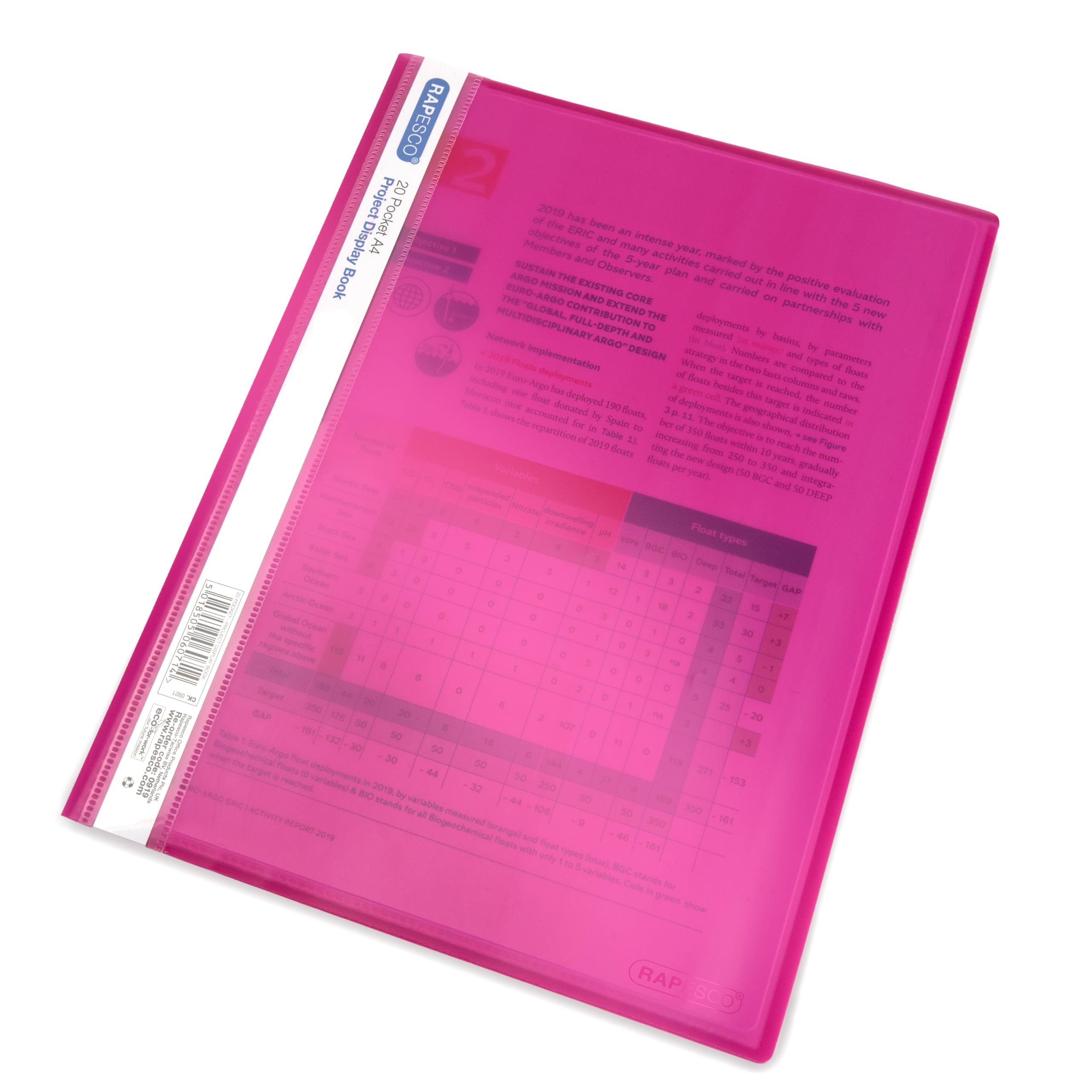 RAPESCO 0919 A4 Project Presentation Display Book - 20 Pockets, Assorted Bright Colours, Pack of 10