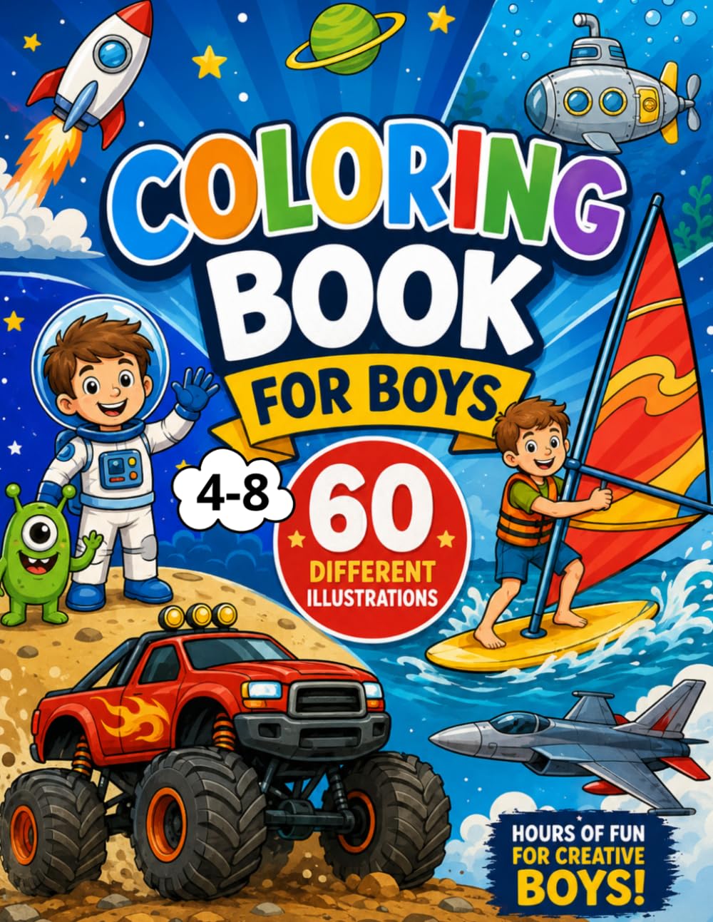 SunlitPoppy Books Coloring Book for Boys Ages 4-8 - 60 Unique Vehicle & Robot Illustrations | Paperback