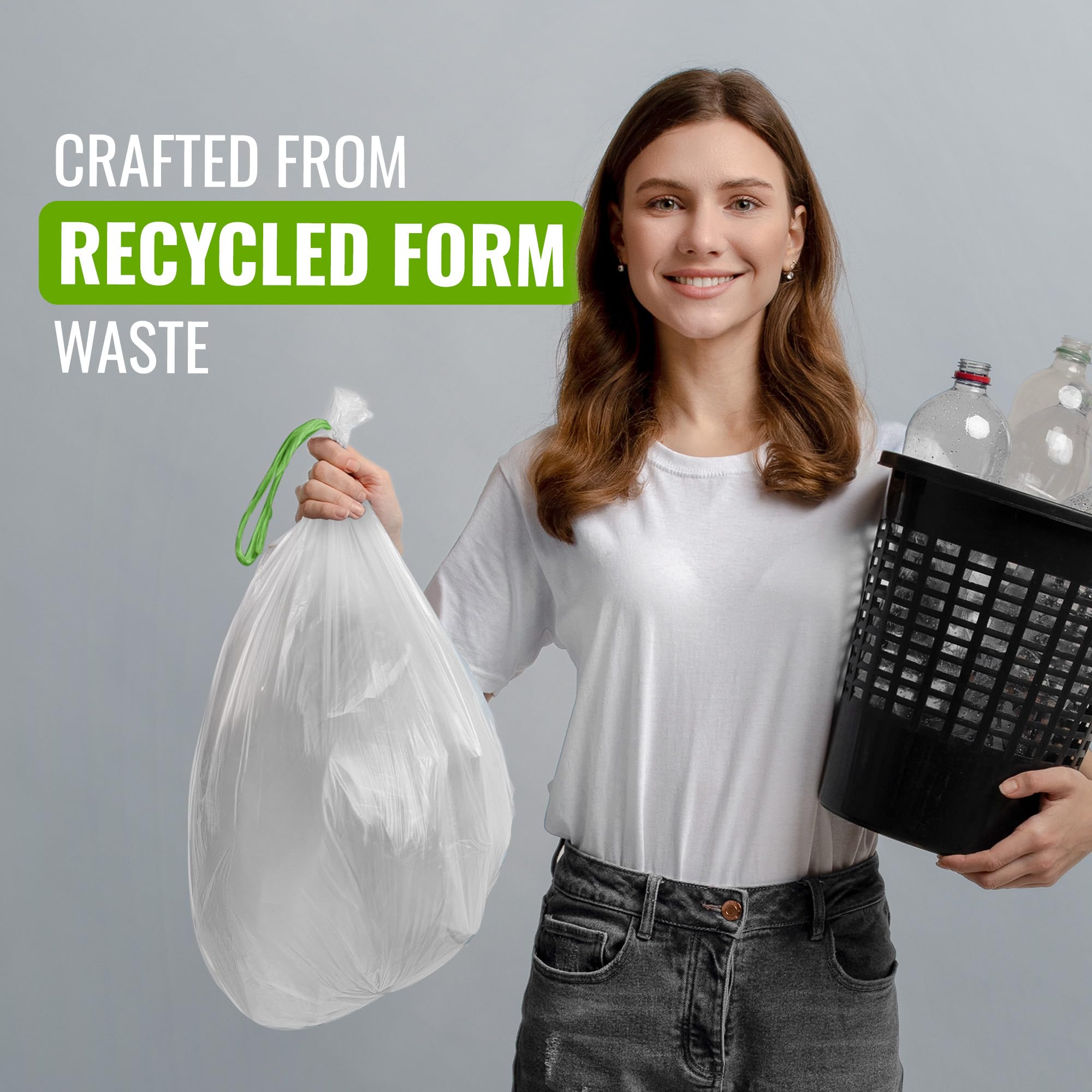 EcoBag 30L Kitchen Bin Liners - 40 Count Drawstring Bags | 25 Microns Thick | 98% Recycled Material 5