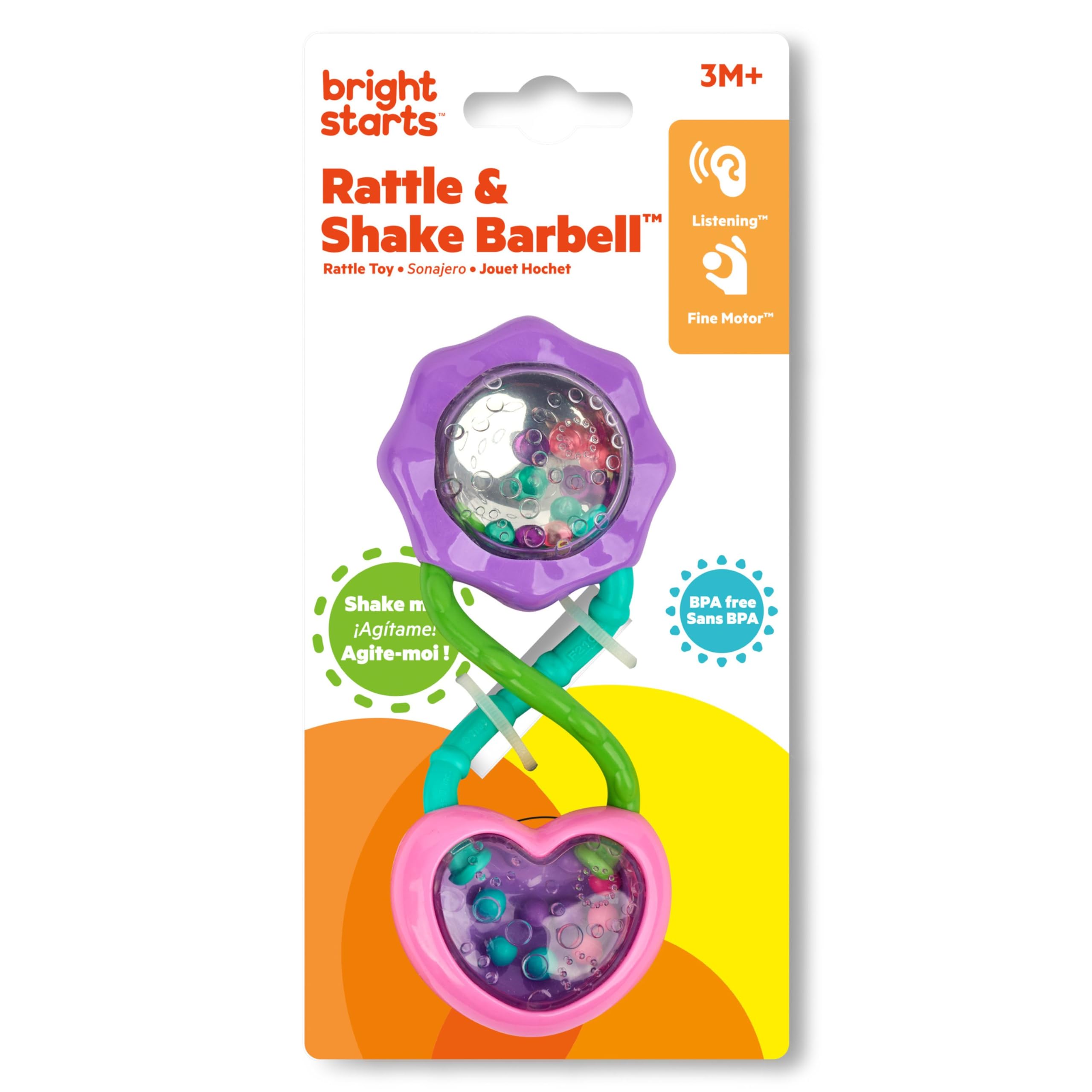 Bright Starts Rattle & Shake Baby Barbell Toy - Pink, BPA-Free, Ages 3-36 Months