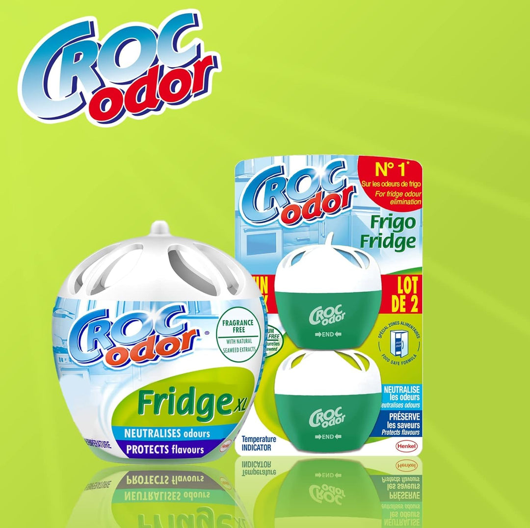 Croc Odor - Fridge Deodoriser Twin Pack, Unscented, Food Safe Formula with Natural Seaweed Extract