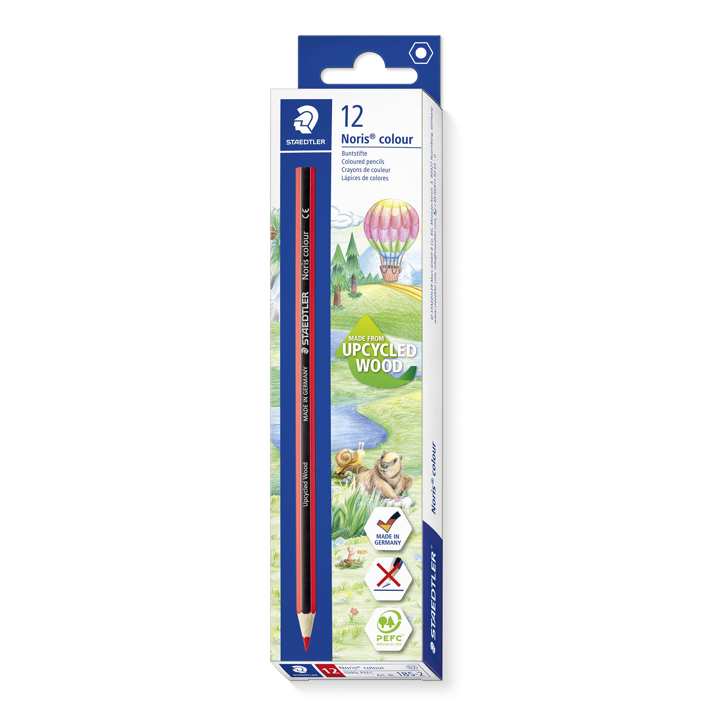 STAEDTLER Noris colour 185-2 - Red Coloured Pencil | Pack of 12 | Upcycled Wood