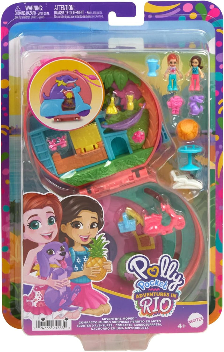Polly Pocket Adventure Moped Compact - Doll Playset with 2 Micro Dolls & Puppy Pet, Ages 4-10
