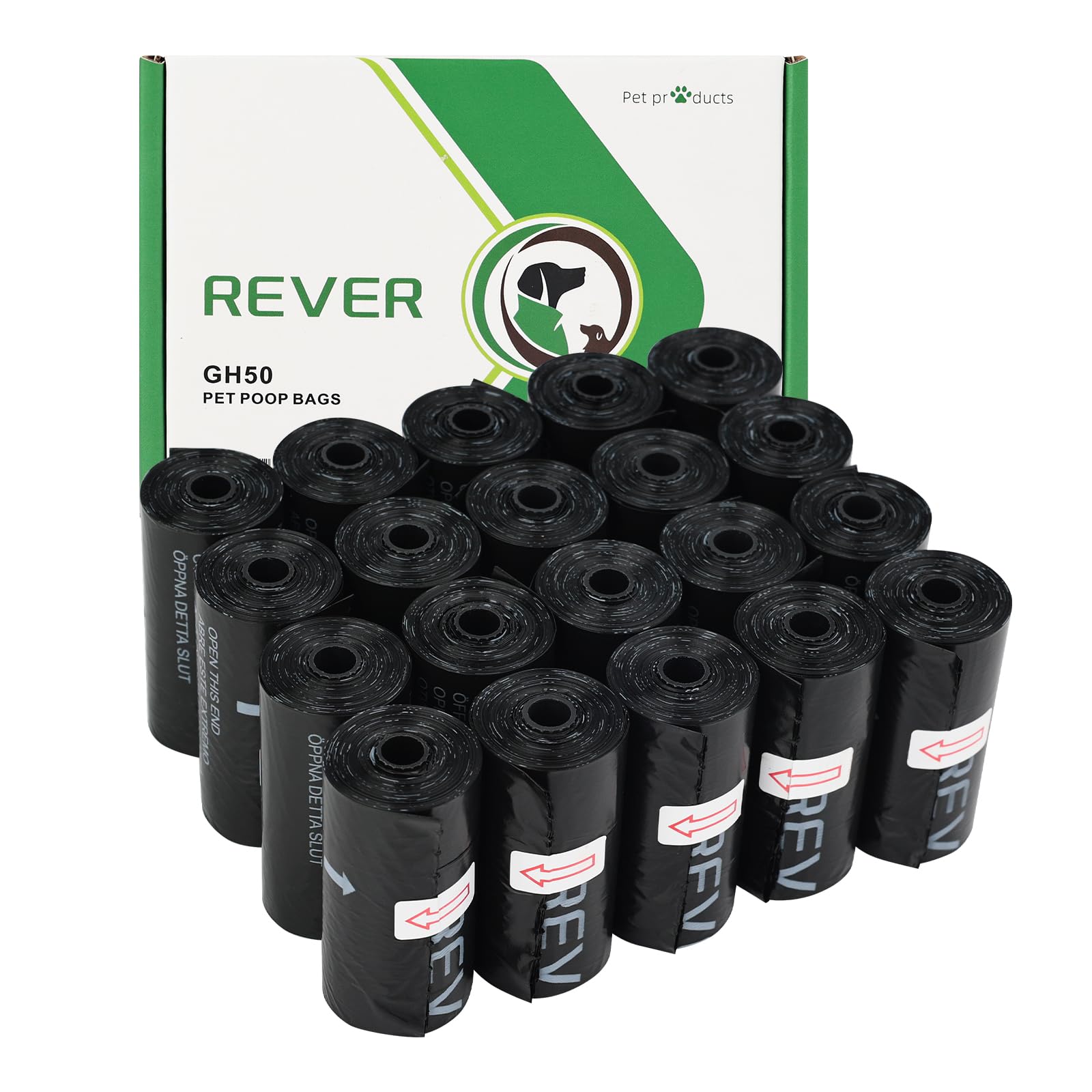 REVER GH50 Unscented Dog Poop Bags - 300 Extra Thick Bags, Black, PE Material