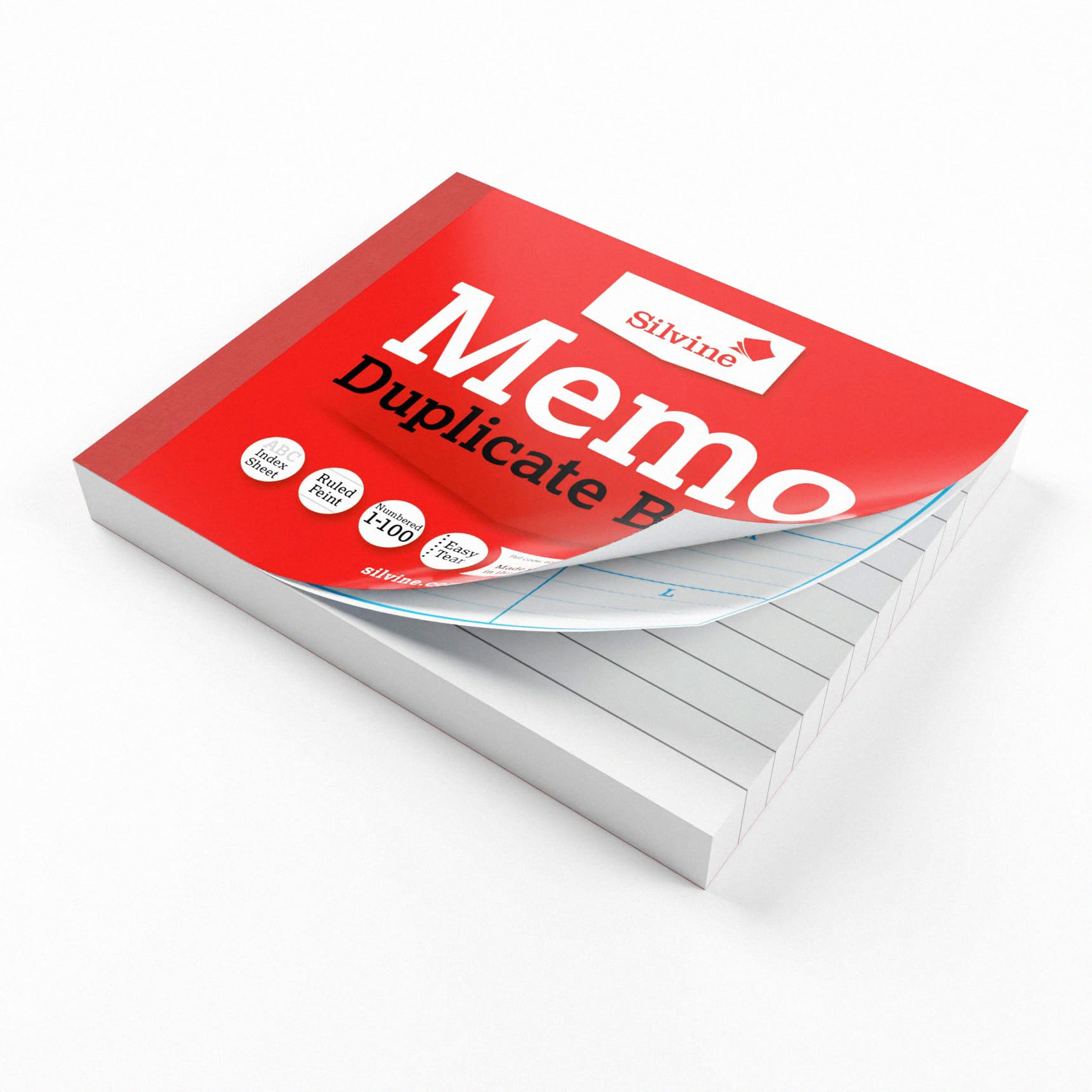 Silvine Duplicate Memo Book - 4x5 Inch | Numbered 1-100 | Perforated Pages | Red Cover 3