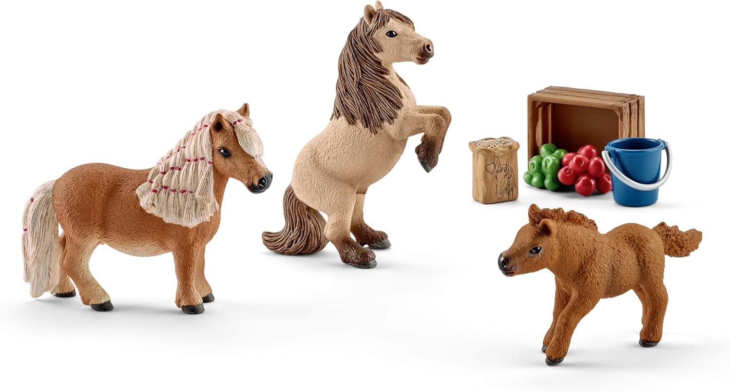 SCHLEICH Miniature Shetland Pony Family Playset - 8-Piece Horse Toy Set for Kids 3+