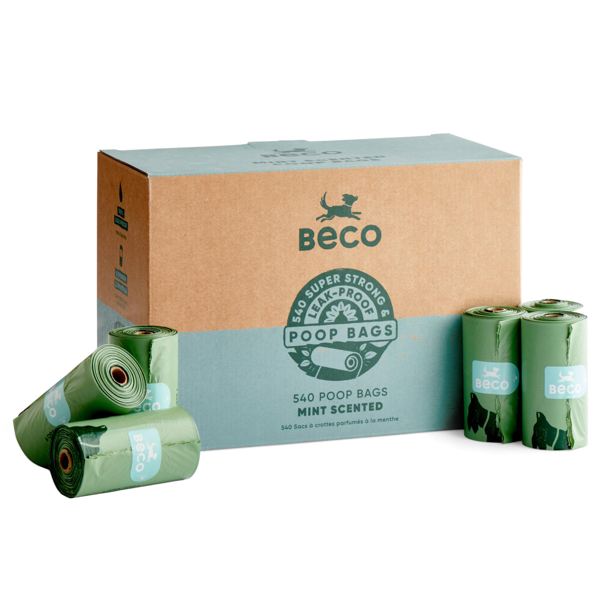 Beco Dog Poo Bags - 540 Count Mint Scented, Strong, Leakproof & Recycled Plastic 1