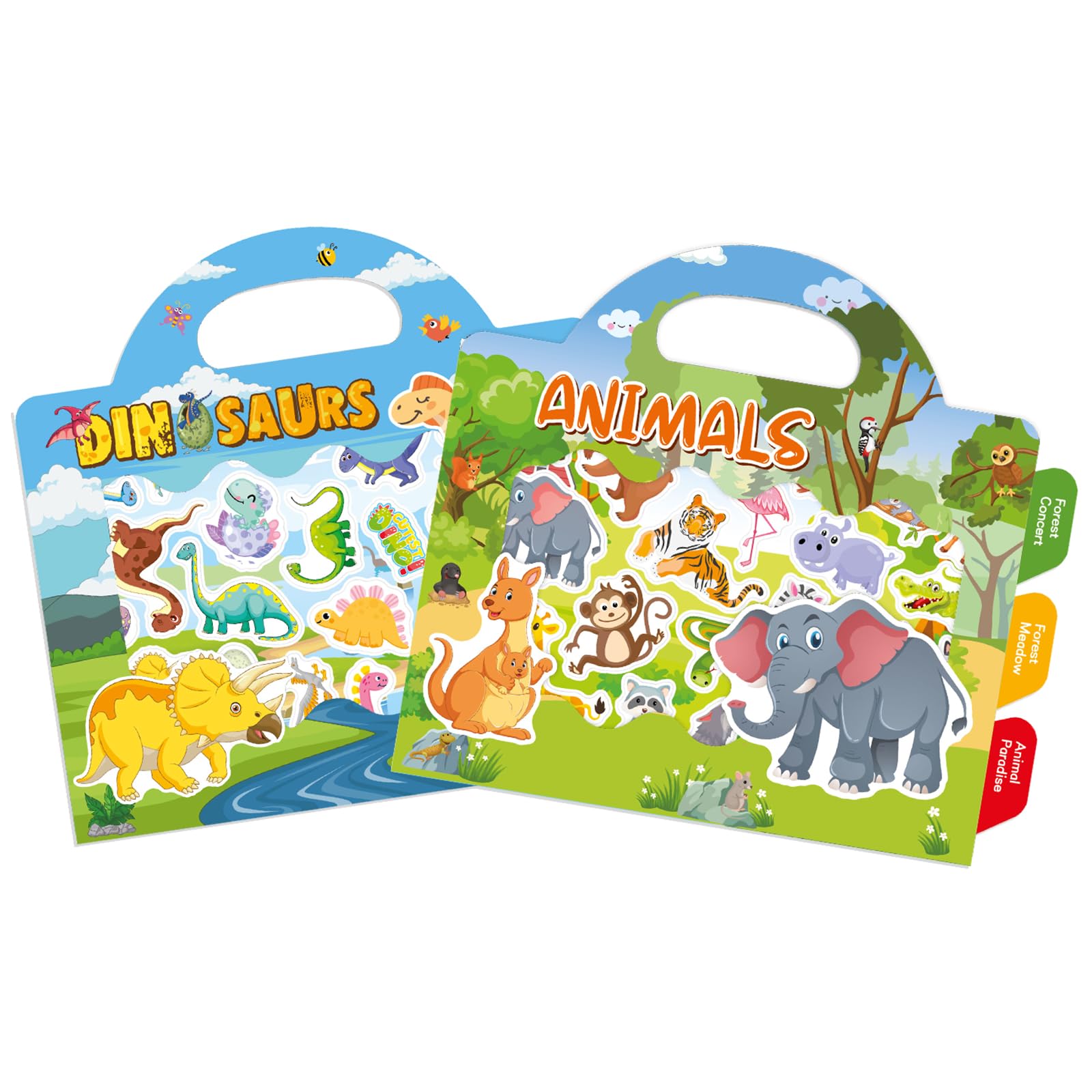 GUYUCOM 2 Pack Reusable Sticker Books for Toddlers - Educational Dinosaur & Animal PVC Stickers for Kids Ages 2-4 8