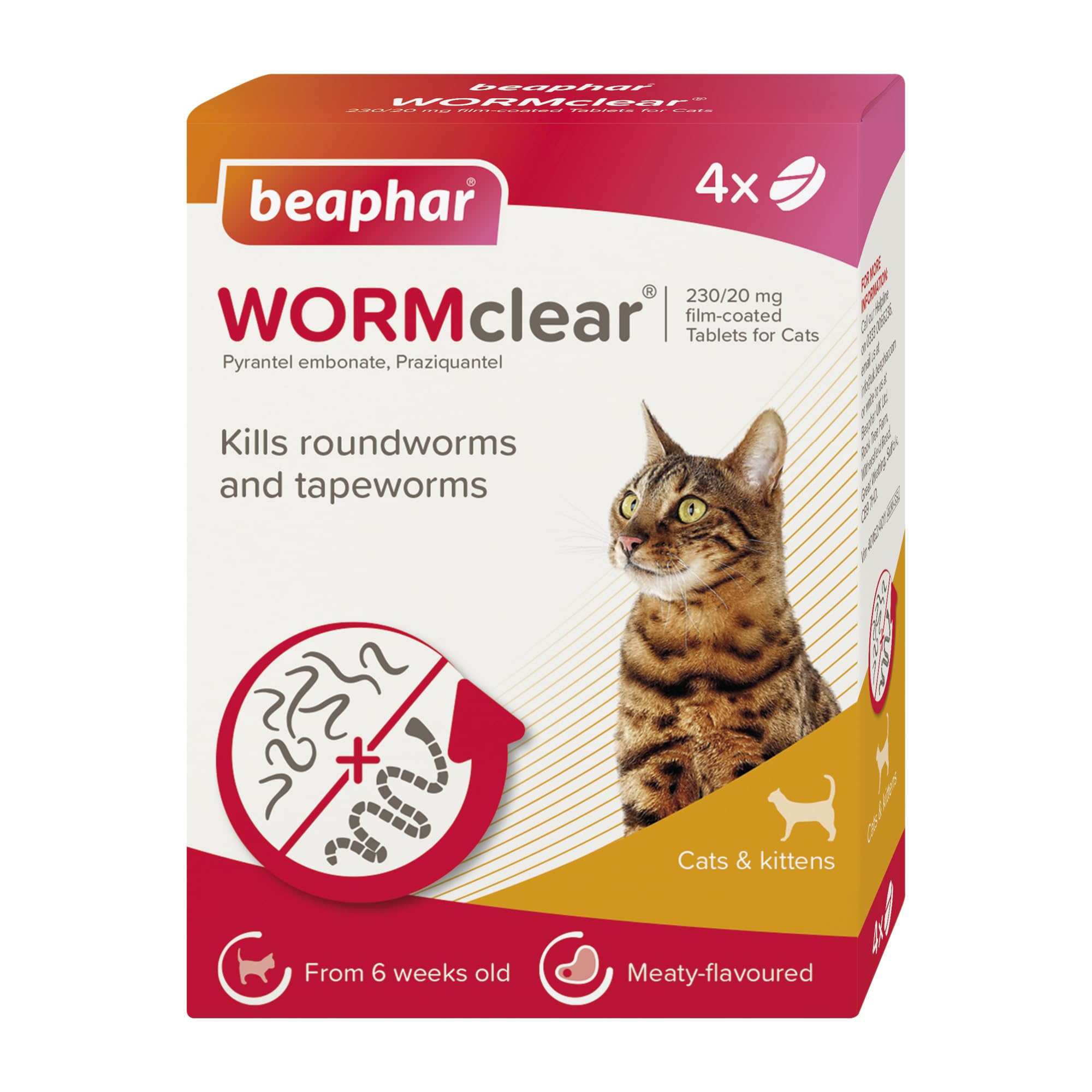 Beaphar WORMclear Tablets for Cats - Kills Common UK Worms | 4 Tablet Pack