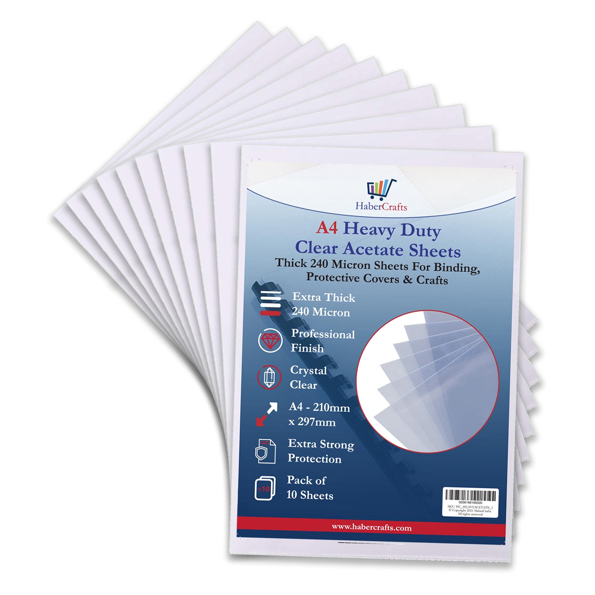 Habercrafts Acetate Sheets - Clear Heavy Duty Binding Covers | 240 Micron Thick | A4 Size | 10 Sheets
