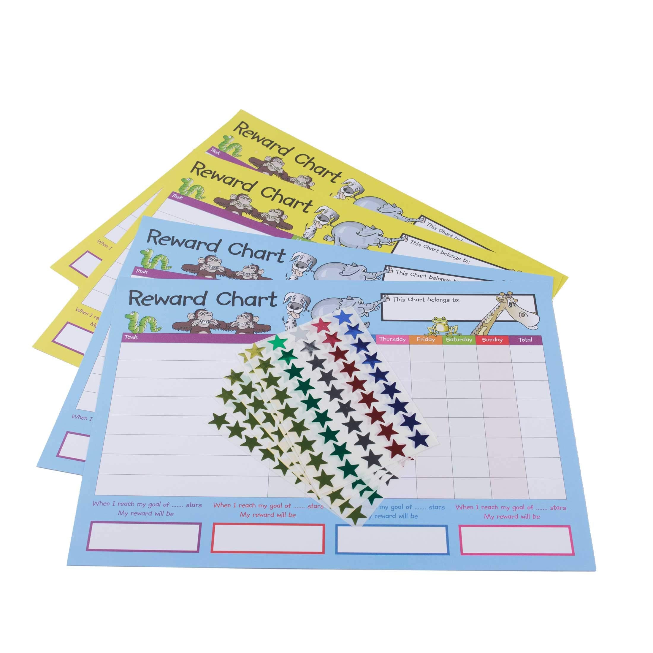 House of Card & Paper Reward Chart Set - 4 Charts & 225 Foil Star Stickers | Early Learning Motivation 1