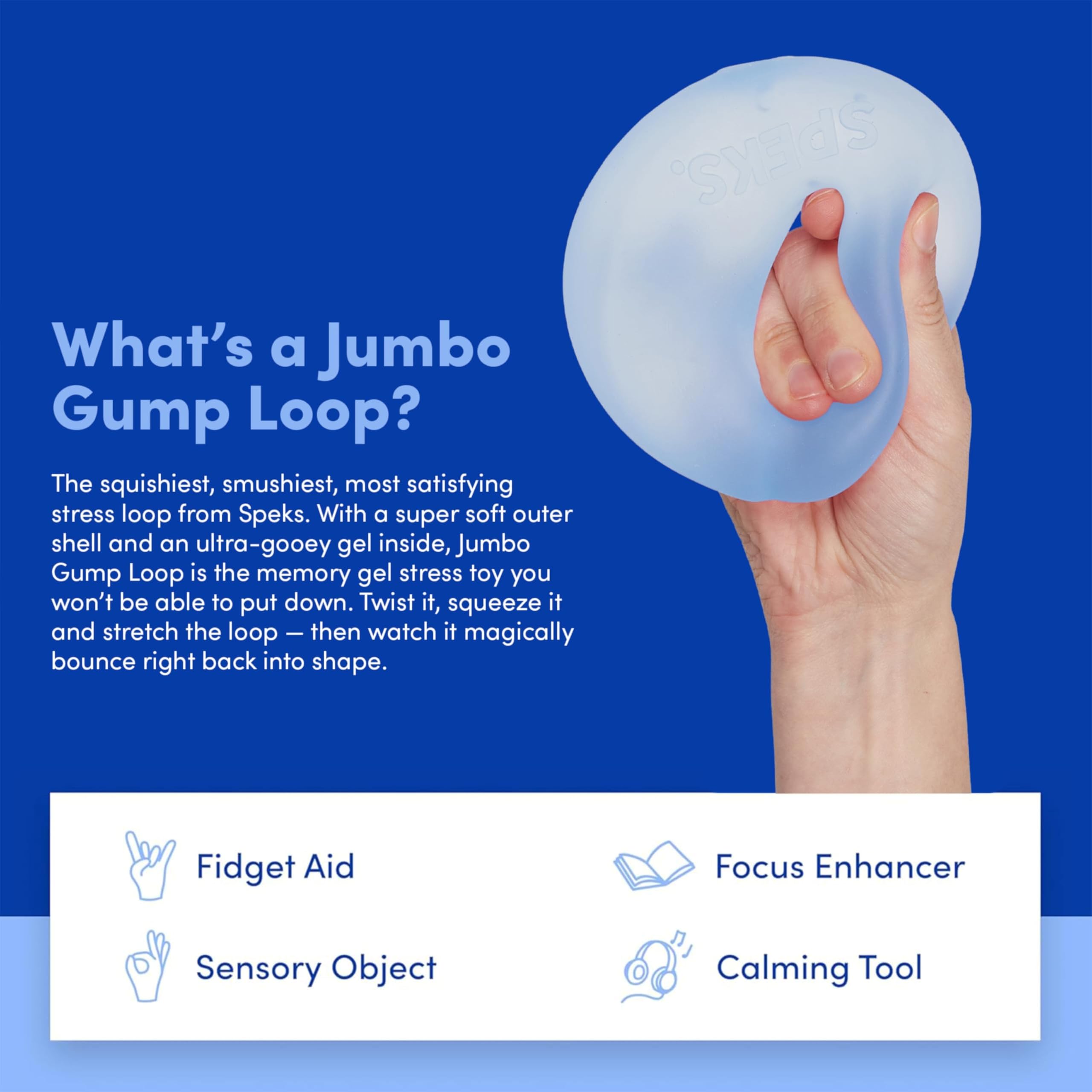 Speks Gump Jumbo Loop Gel-Filled Stress Ball - Ultra-Squishy Fidget Toy for Adults | Blue 3