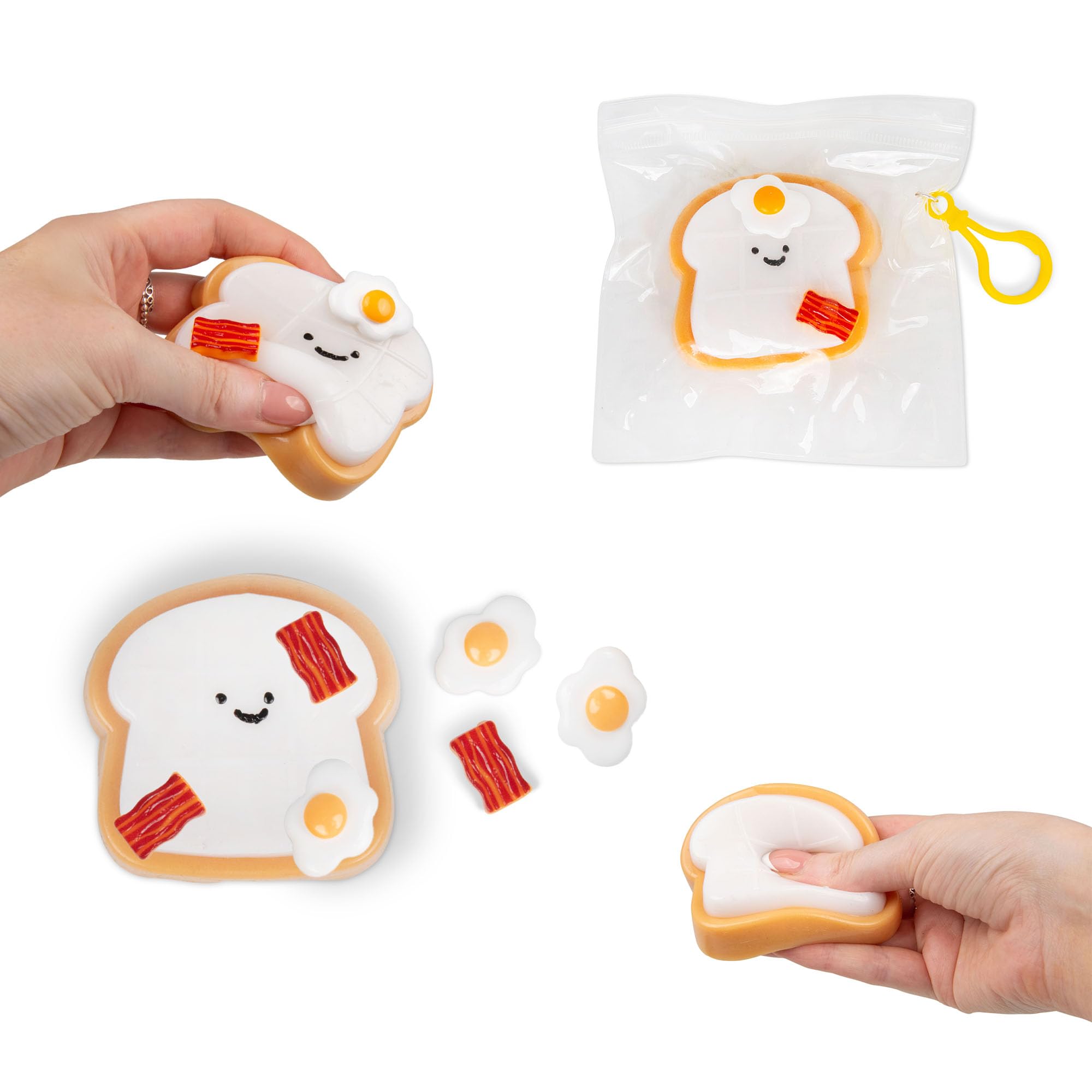 SCRUNCHEMS Sticky Squishy Tic-Tac-Toast - Interactive Fidget Toy with Removable Bacon & Eggs | Multi Coloured Plastic