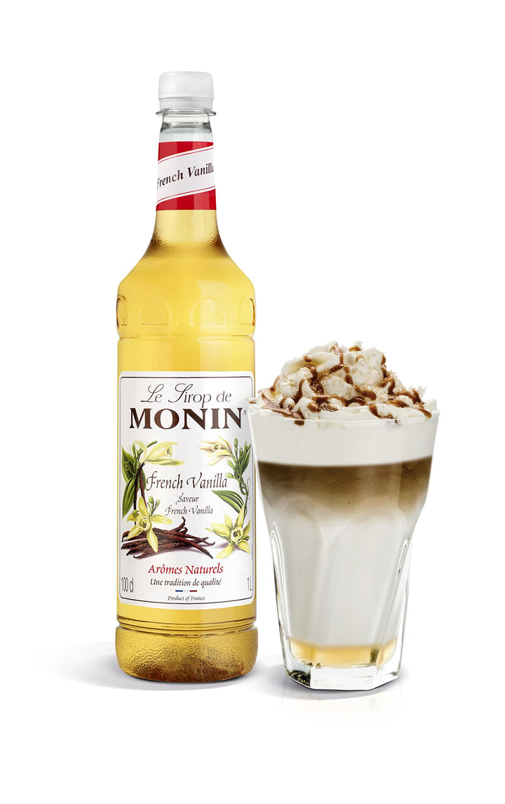 MONIN French Vanilla Syrup 1L - Vegan, Allergen-Free, Natural Flavours for Coffee & Cocktails