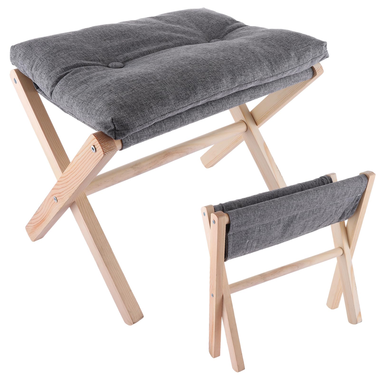 ASelected Wooden Folding Footstool with Soft Cushion | 45x33x33cm | Dark Grey 1
