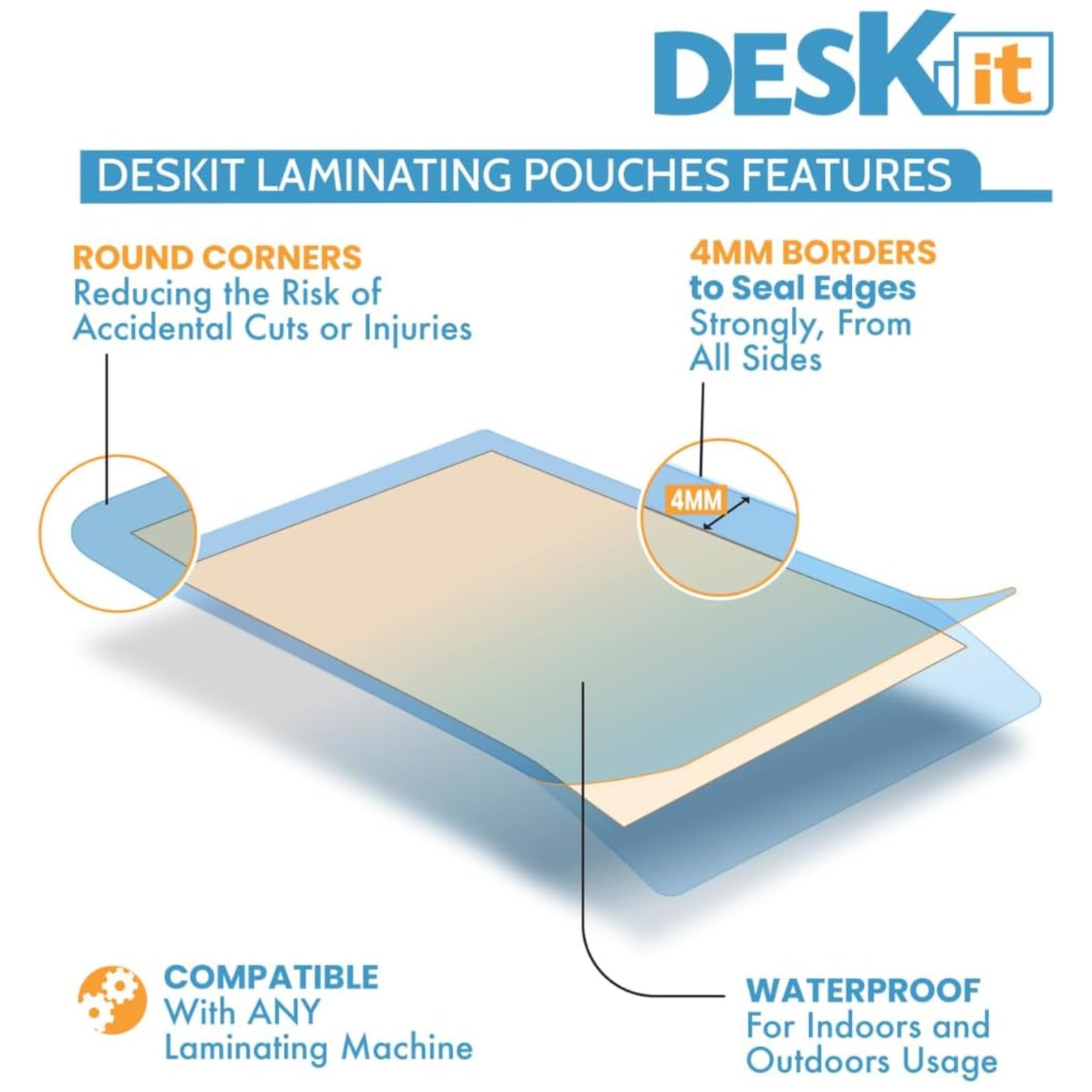 deskit A4 Laminating Pouches - Matt Finish, 150 Microns, 120 Sheets | Durable & Writeable