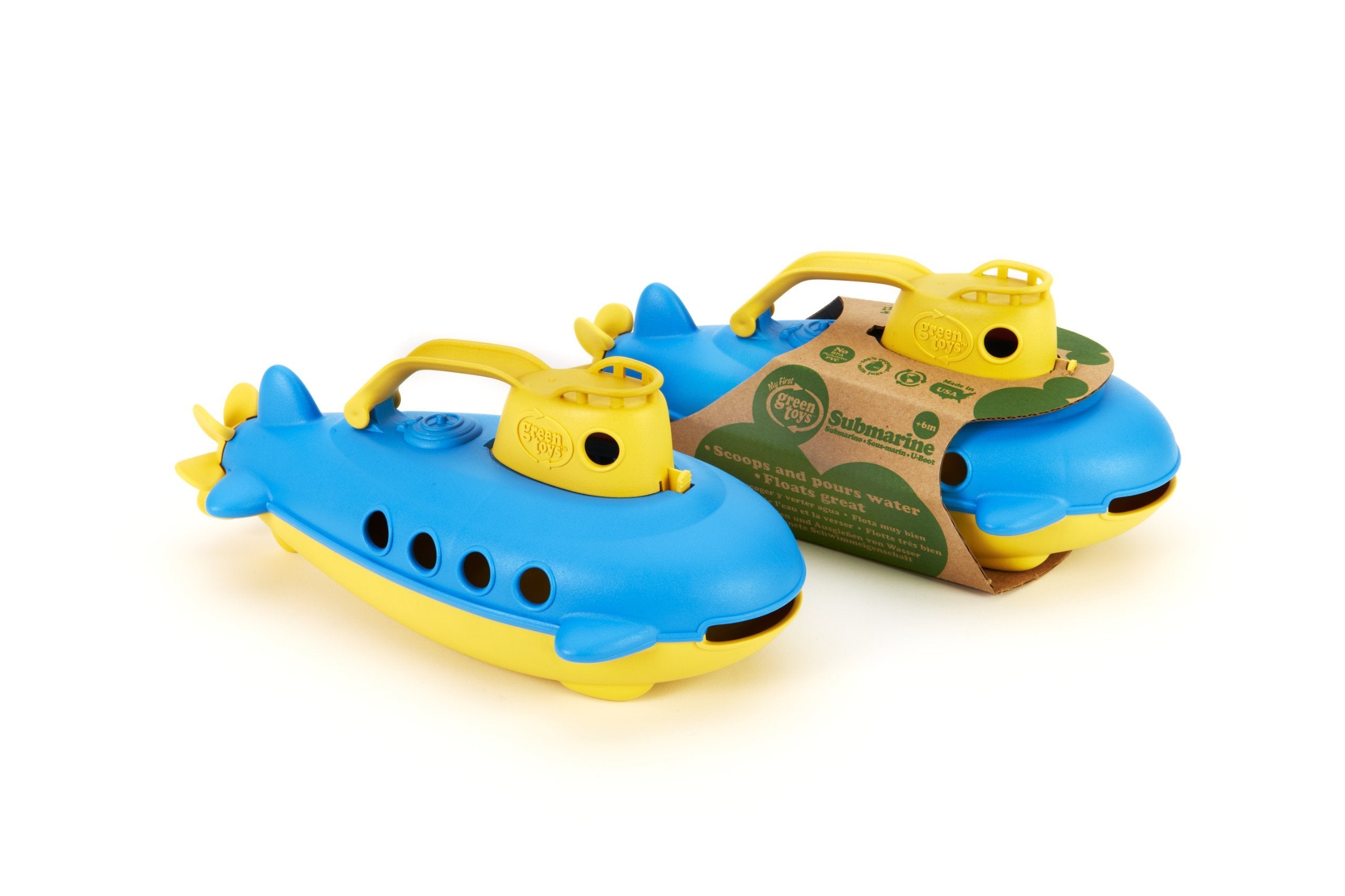 Green Toys Submarine - Yellow, Spinning Propeller, Scoop & Pour Fun | Ages 6+ Months 5