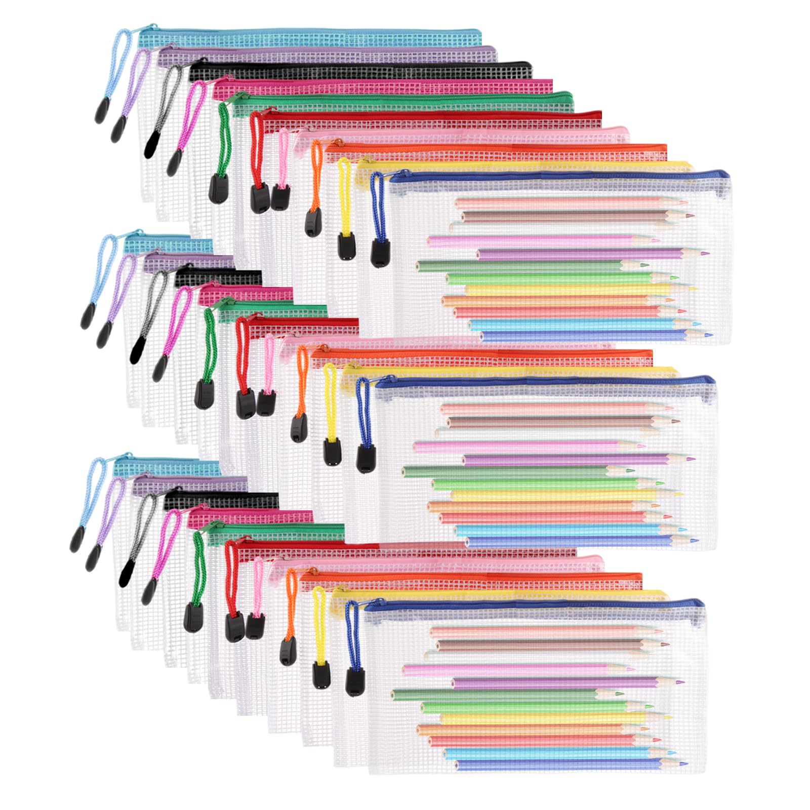 ASelected 30 PCS A6 Clear Zipper Mesh Pencil Cases | Waterproof PVC | 10 Colors 1