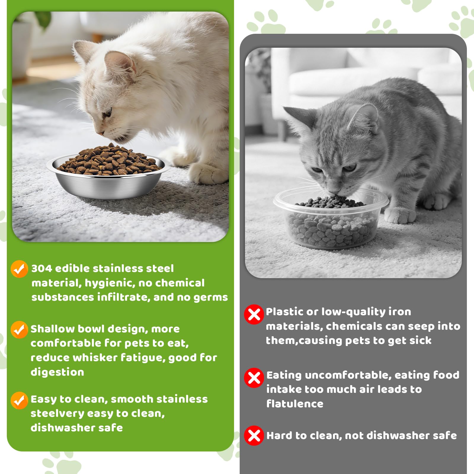MOXYOY 3-Piece Stainless Steel Cat Food Bowls | 5.5-inch Diameter | Whisker Friendly 3