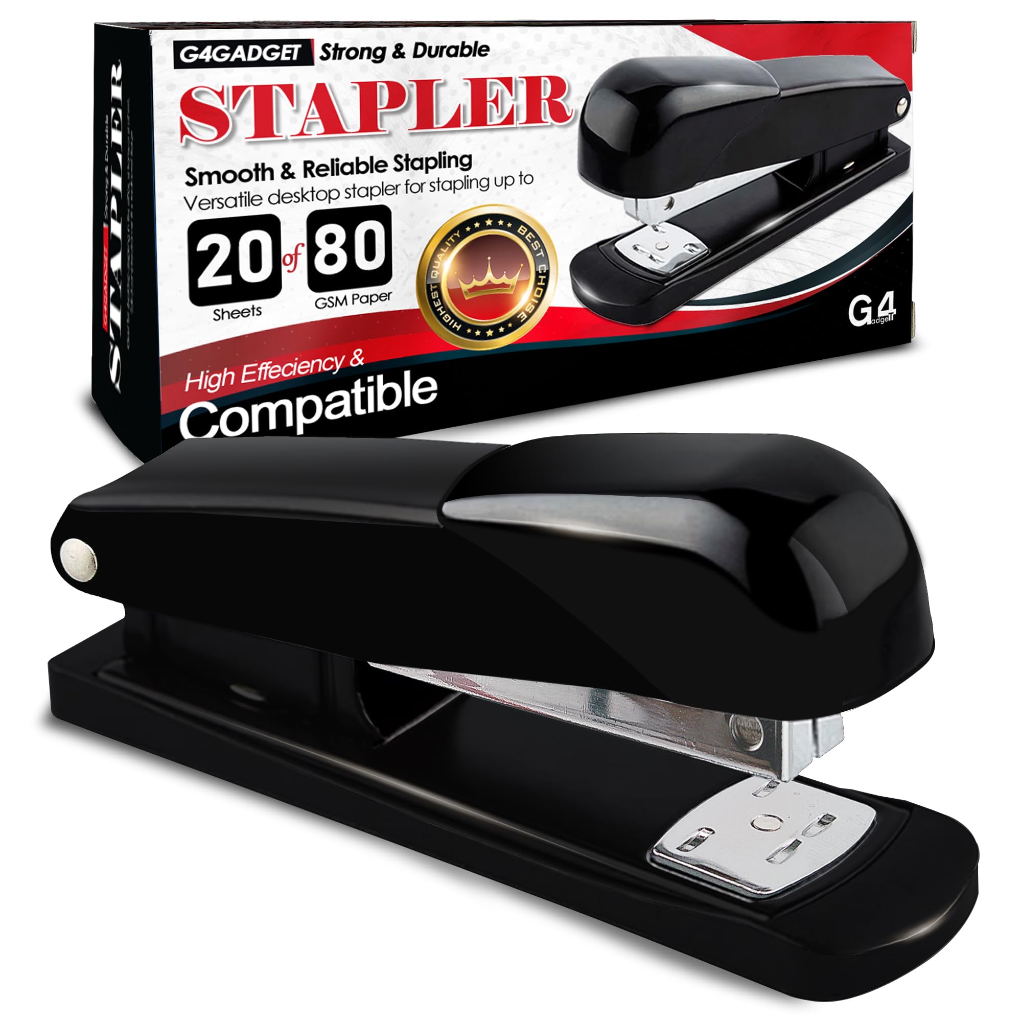 G4GADGET Repesco Black Stapler-12 - 20 Sheet Capacity | Stainless Steel Desktop Stapler 1