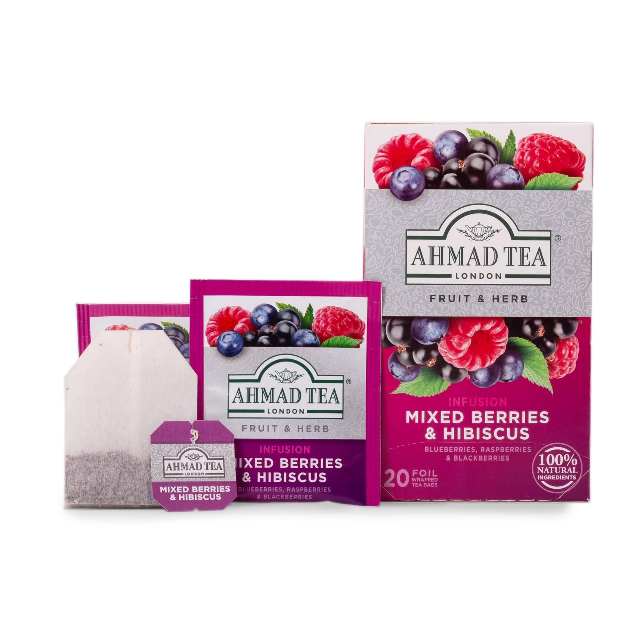 Ahmad Tea Mixed Berries & Hibiscus Fruit & Herbal Infusion - Caffeine-Free | 20 Teabags