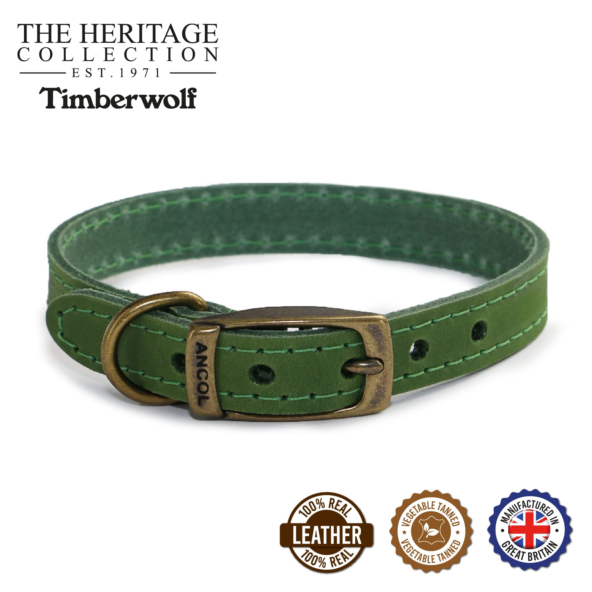 Ancol Timberwolf Premium Leather Dog Collar - Top-Grain Bridle Leather | Size 3 (28-36 cm)