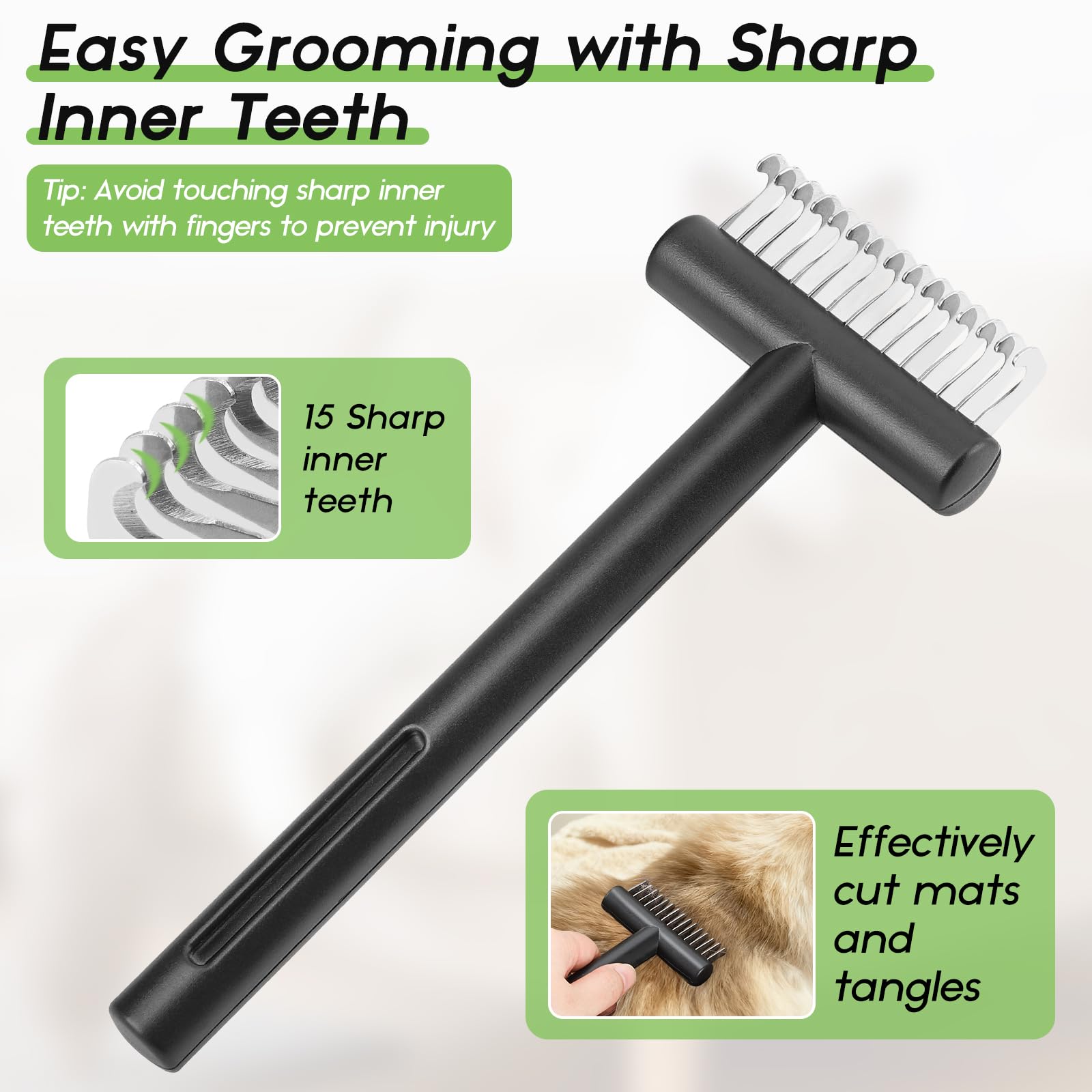 Euqvunn Dematting Comb for Dogs and Cats - Stainless Steel Teeth | Lightweight ABS Body | 17.5 x 7.2 x 1.9 cm 3