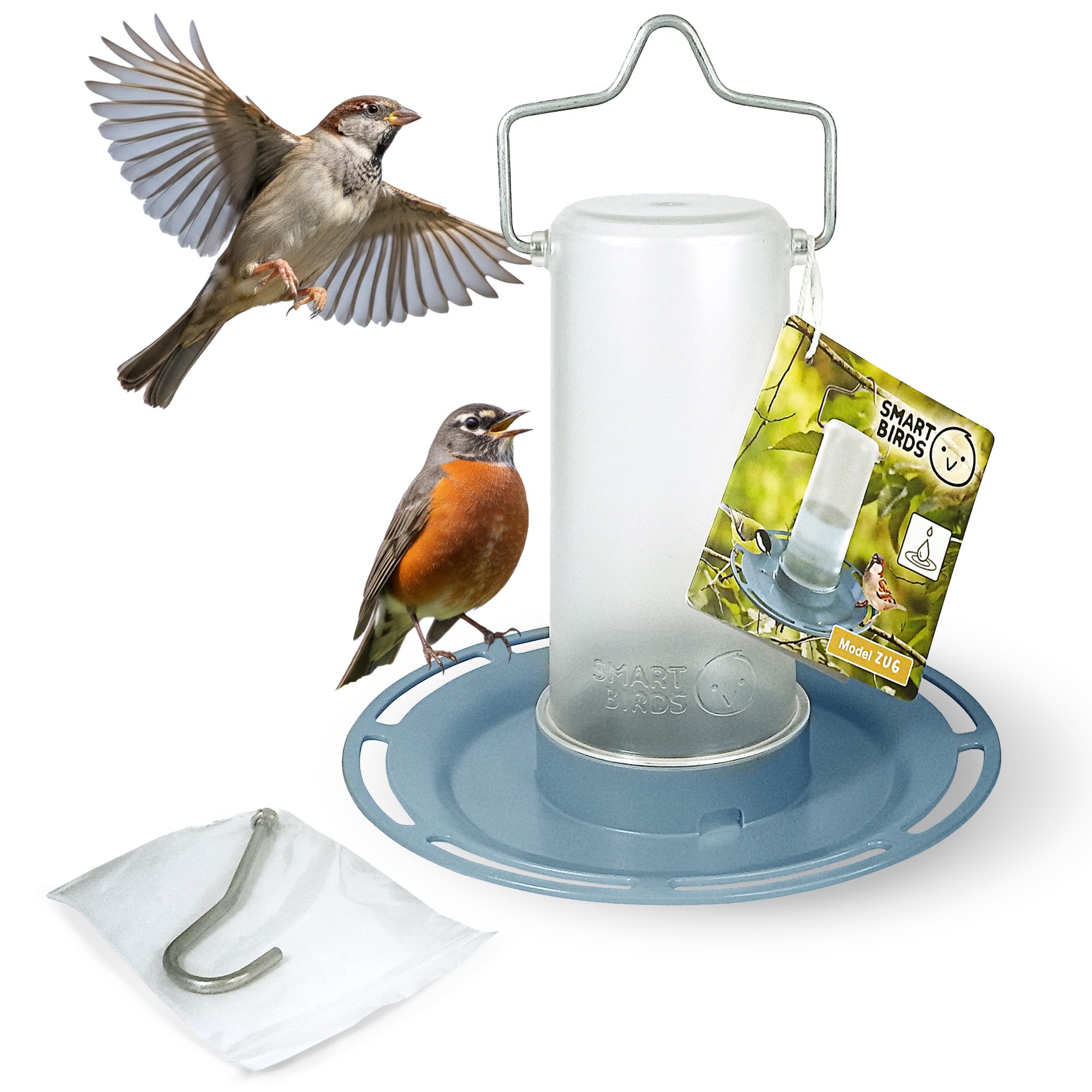 SWISSINNO Bird Waterer "Zug" - UV Resistant, Light Blue, Durable PC/ASA Plastic